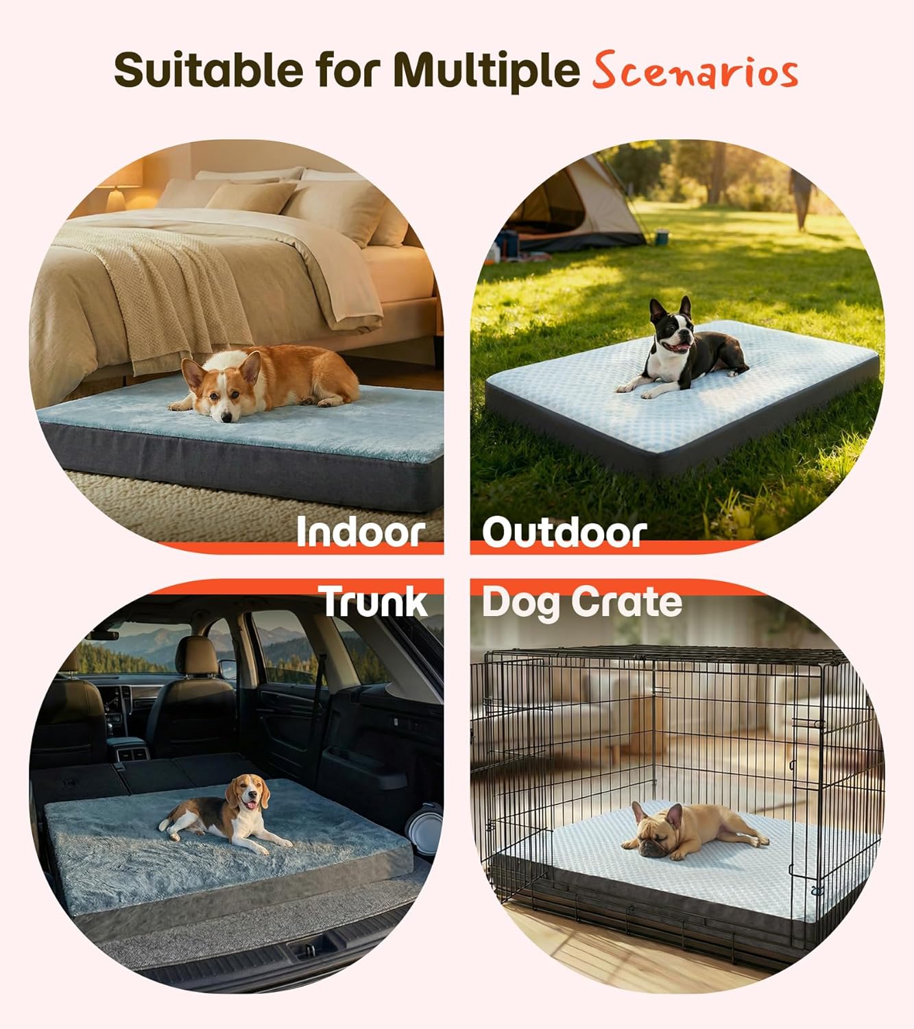 Dog Bed for Crate, Extra Large Cooling Mat for Dogs, Waterproof Dog Bed with Dual Surface Removable Washable Covers, 36 x 27 Inch Pet Bed with Egg Crate Foam