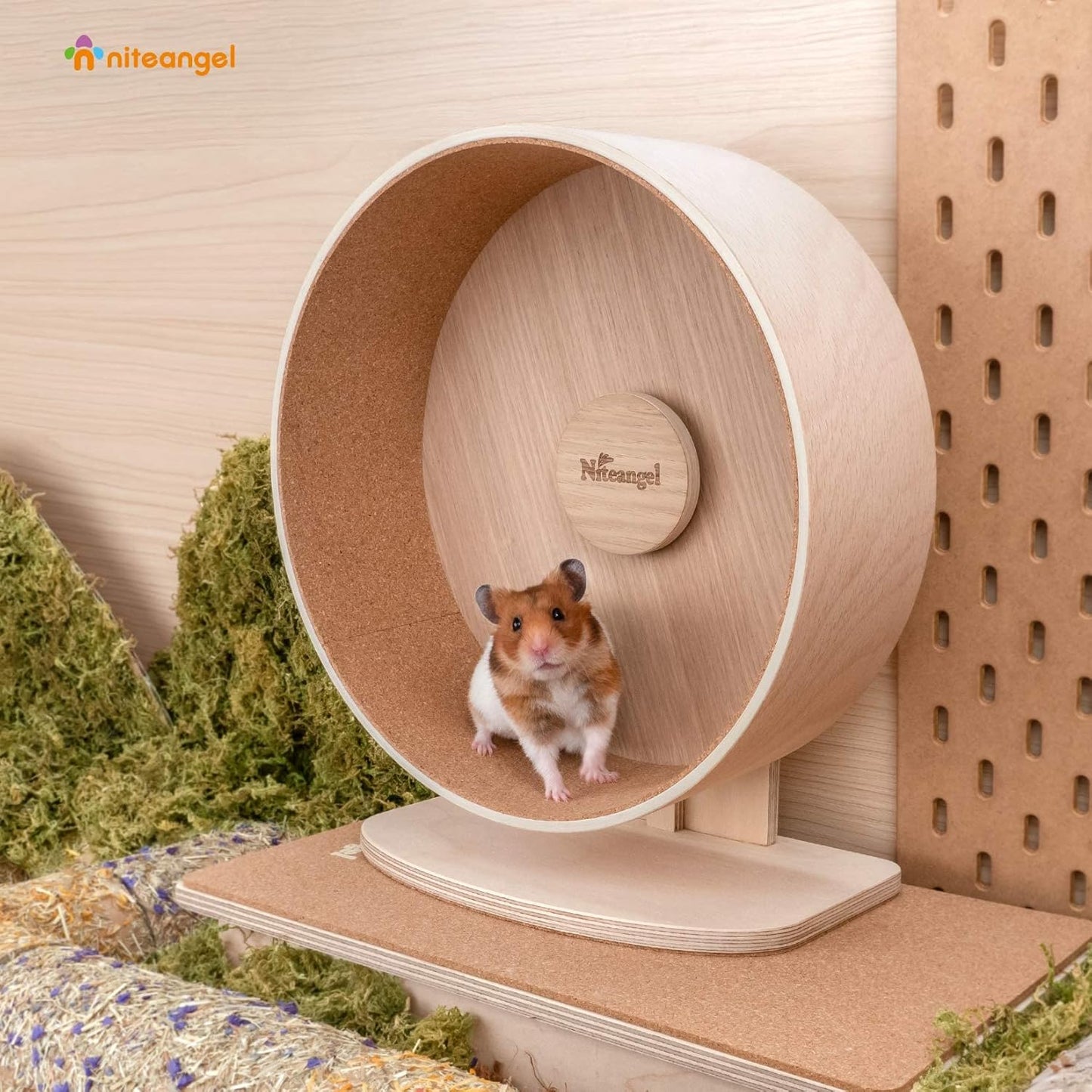 Niteangel Wooden Hamster Exercise Wheel: - Silent Hamster Running Wheel for Hamsters Gerbil Mice and Other Similar-Sized Small Pets (L)