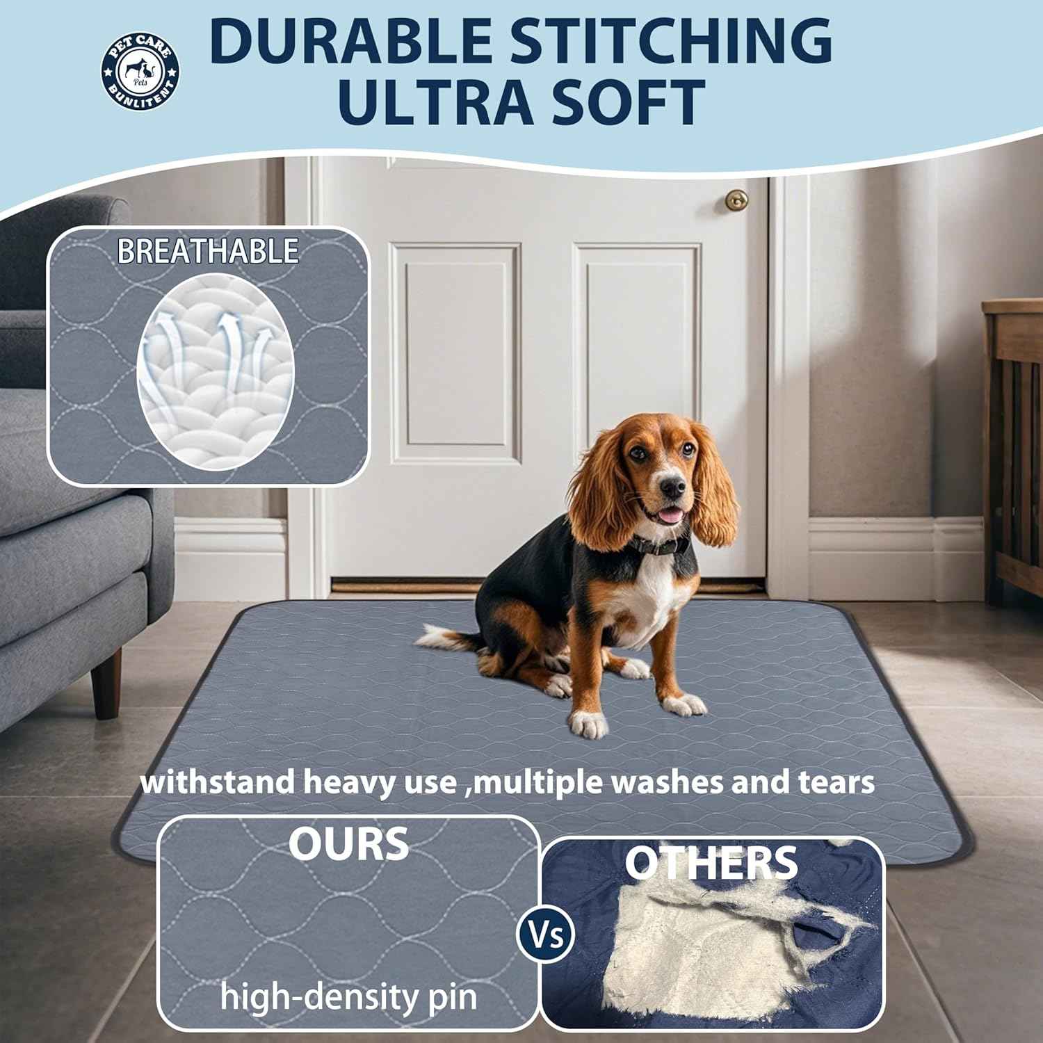 Washable Pee Pads for Dogs, 36x48 Reusable Puppy Pads with Fast Absorbent, Waterproof Reusable Pee Pads for Whelping, Traing, Incontinence and Potty, 3 Pack, Grey.