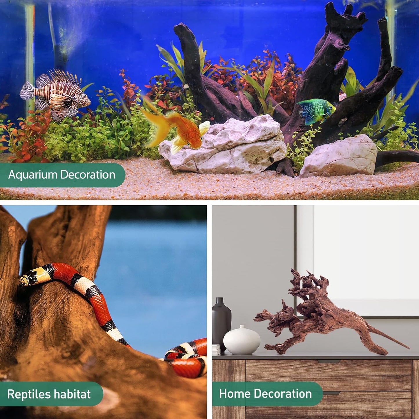 WDEFUN Natural Driftwood for Aquarium Decor, 5-Piece 5''-8'' Large Driftwood for Decorations on Fish Tank, Reptiles Bearded Dragon Accessories or Air Plants