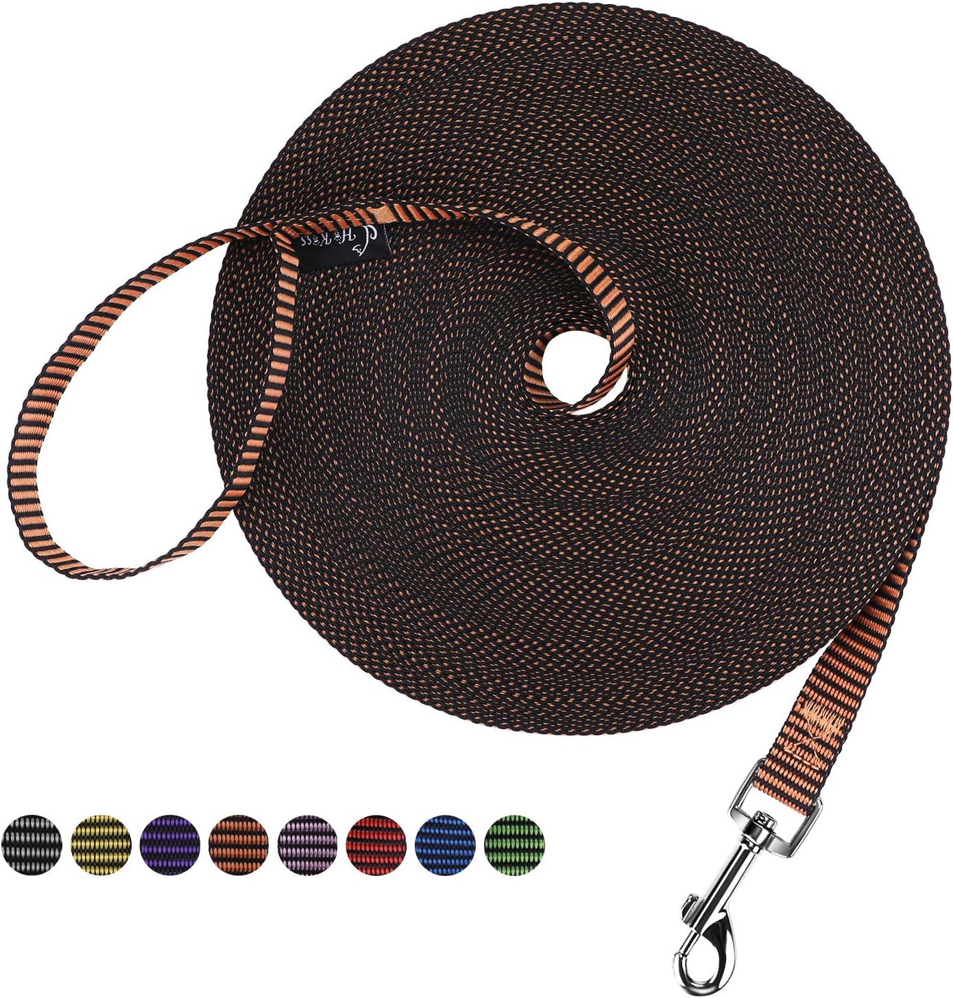 Hi Kiss Dog/Puppy Obedience Recall Training Agility Lead - 15ft 20ft 30ft 50ft 100ft Training Leash - Great for Training, Play, Camping, or Backyard(30ft,Black_Orange)