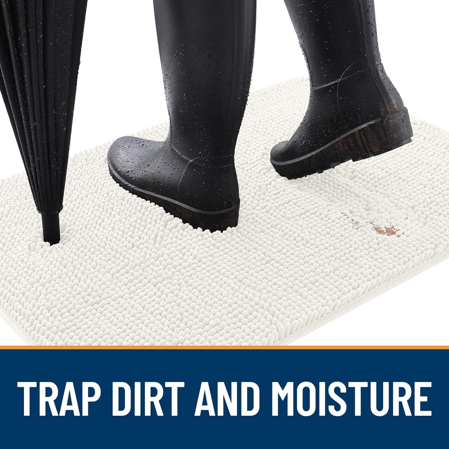 OLANLY Dog Door Mat for Muddy Paws 59x20, Absorbs Moisture and Dirt, Absorbent Non-Slip Washable Doormat, Quick Dry Chenille Mud Mat for Dogs, Entry Indoor Entryway Carpet for Inside Floor, Ivory