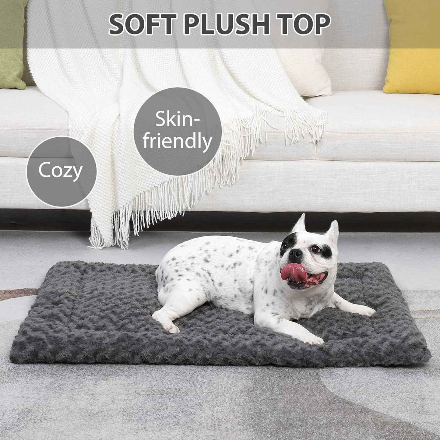 Washable Dog Bed Mat Crate Pad Soft Fluffy Pet Kennel Beds Dog Sleeping Mattress for Large Jumbo Medium Small Dogs, 48 x 30 Inch, Gray