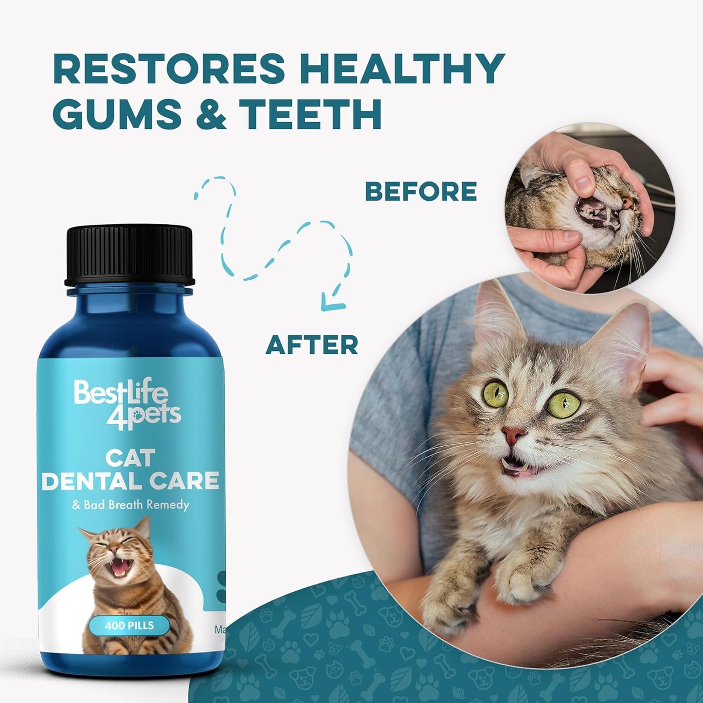 Cat Dental Supplement for Bad Breath, Tartar & Gum Support – Natural Oral Tablets for Fresh Breath, Teeth & Gum Wellness and Plaque Control – Odorless & Tasteless – 400 Easy-to-Give Pills