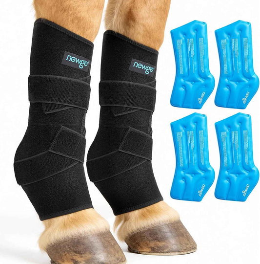 NEWGO Horse Ice Pack Reusable Horse Leg Wrap for Injury, Cooling Horse Knee Wrap Full Coverage Leg Ice Boot Cold Pack 2 Wrap with 4 Gel Packs for Knee, Legs, Boots, and Hooves