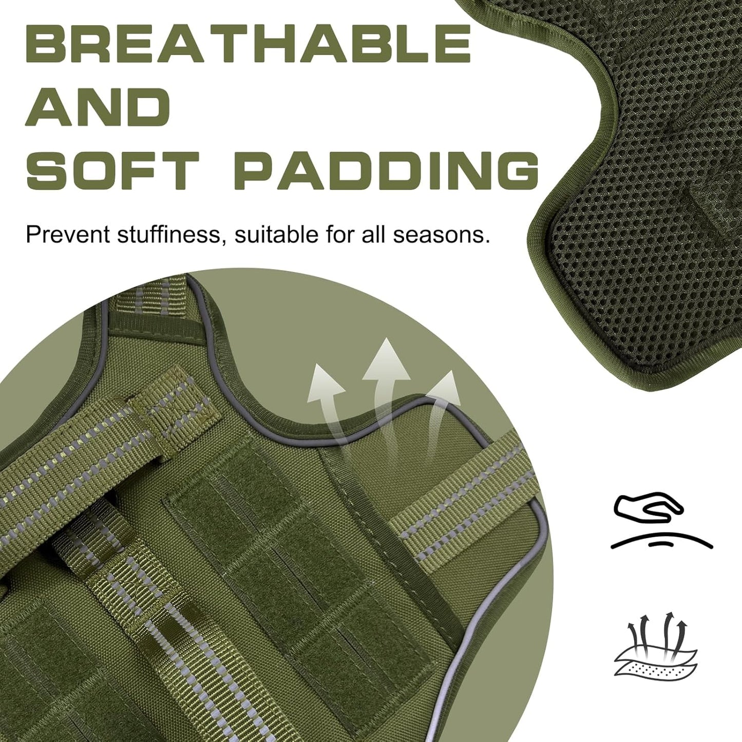 Dog Harness for Large Dogs Heavy Duty, Tactical No Pull Dog Harness with Molle System, Easy On and Off Service Dog Vest, Breathable Padded, Adjustable Reflective Pet Vest for Walking Hiking Training