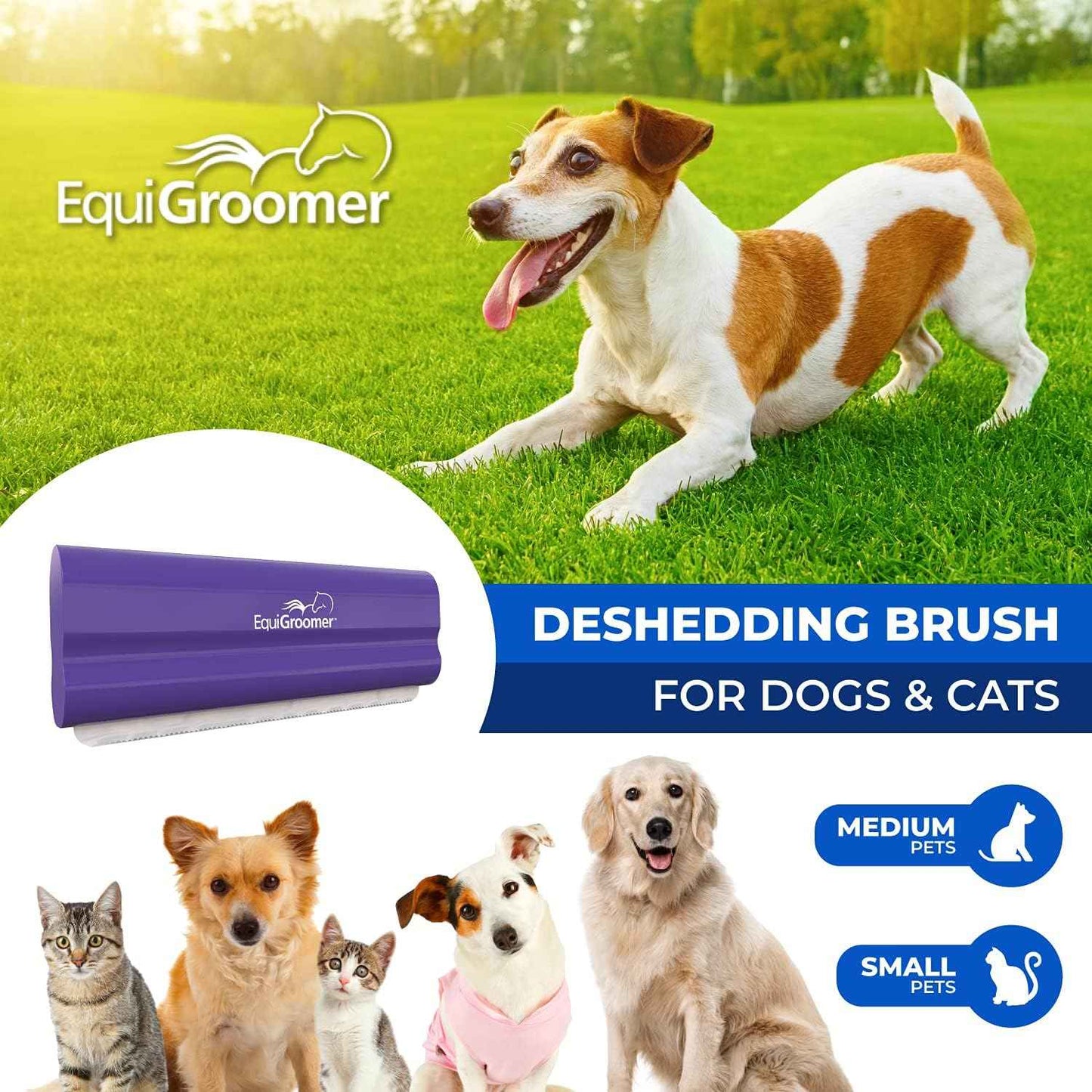 EasyGroomer Deshedding Brush for Dogs & Cats – Undercoat Grooming Tool for Short & Long Hair, Removes Loose Fur & Dirt, Reduces Shedding for Small & Large Pets, Purple