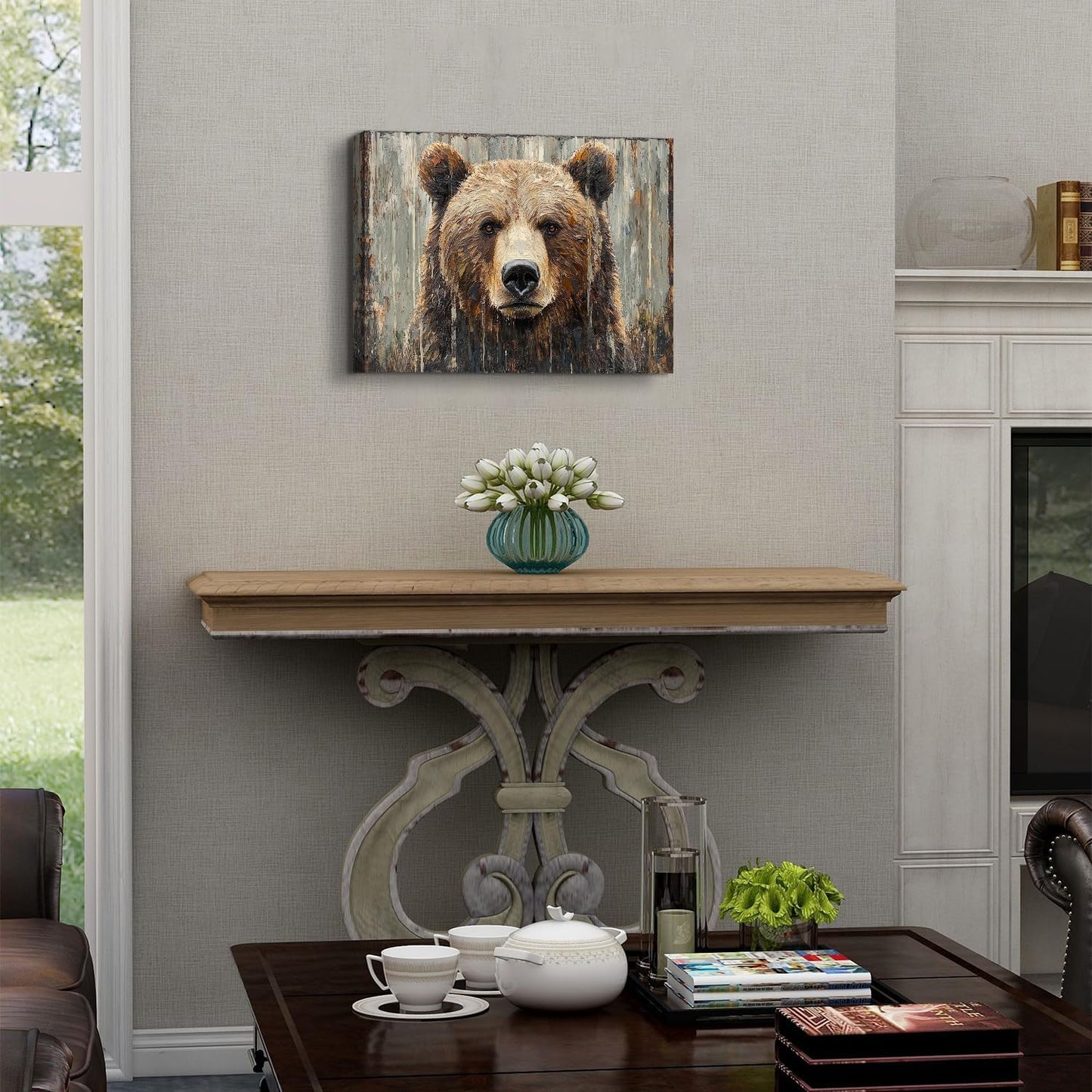 Rustic Bear Pictures Wall Decor Bear Wall Art Farmhouse Animal Decor for Bathroom Bedroom Vintage Animal Head Canvas Prints Wildlife Themed Nursery Painting Hunting Cabin Artwork Home Decoration 12x16"