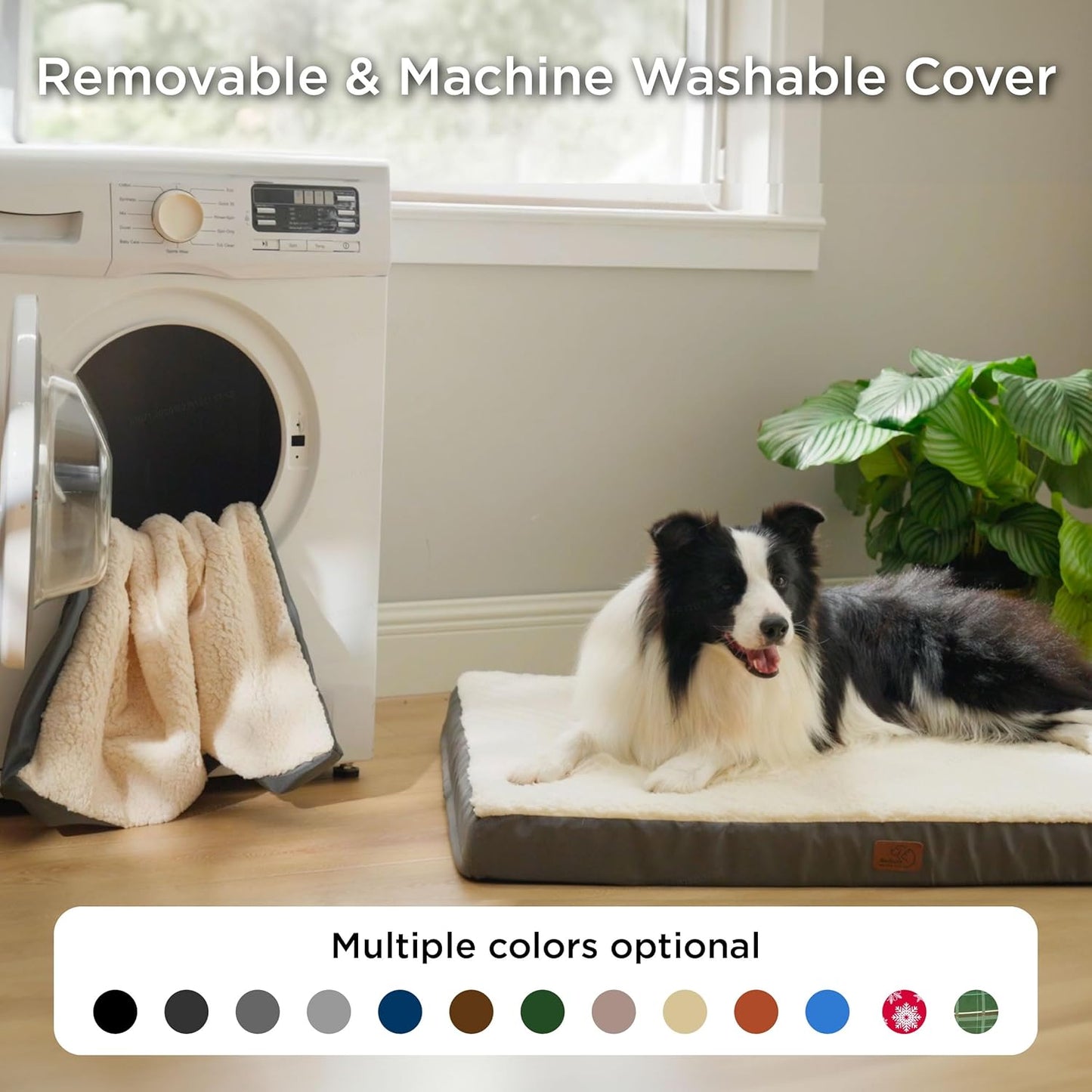 Bedsure Large Dog Bed for Crate - Orthopedic Flat Pet Beds with Removable Washable Cover, Egg Crate Foam Crate Mat, Suitable for Pet Up to 50 lbs