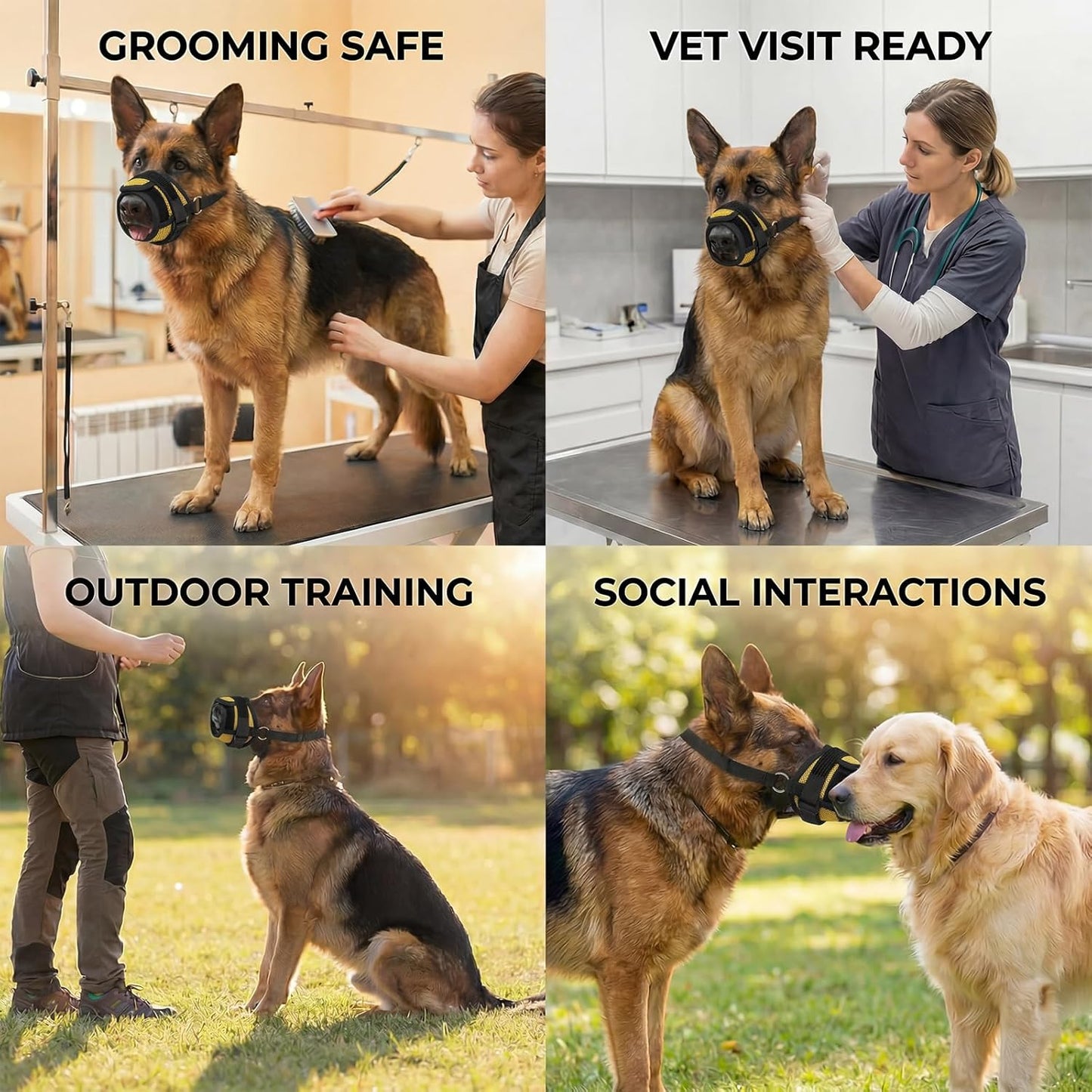 Dog Muzzle,Breathable Allows Panting and Drinking,Adjustable Comfortable Loop Muzzle for Small Medium Large Dogs for Walking Training Grooming Veterinary (Yellow, M for Medium Dogs)