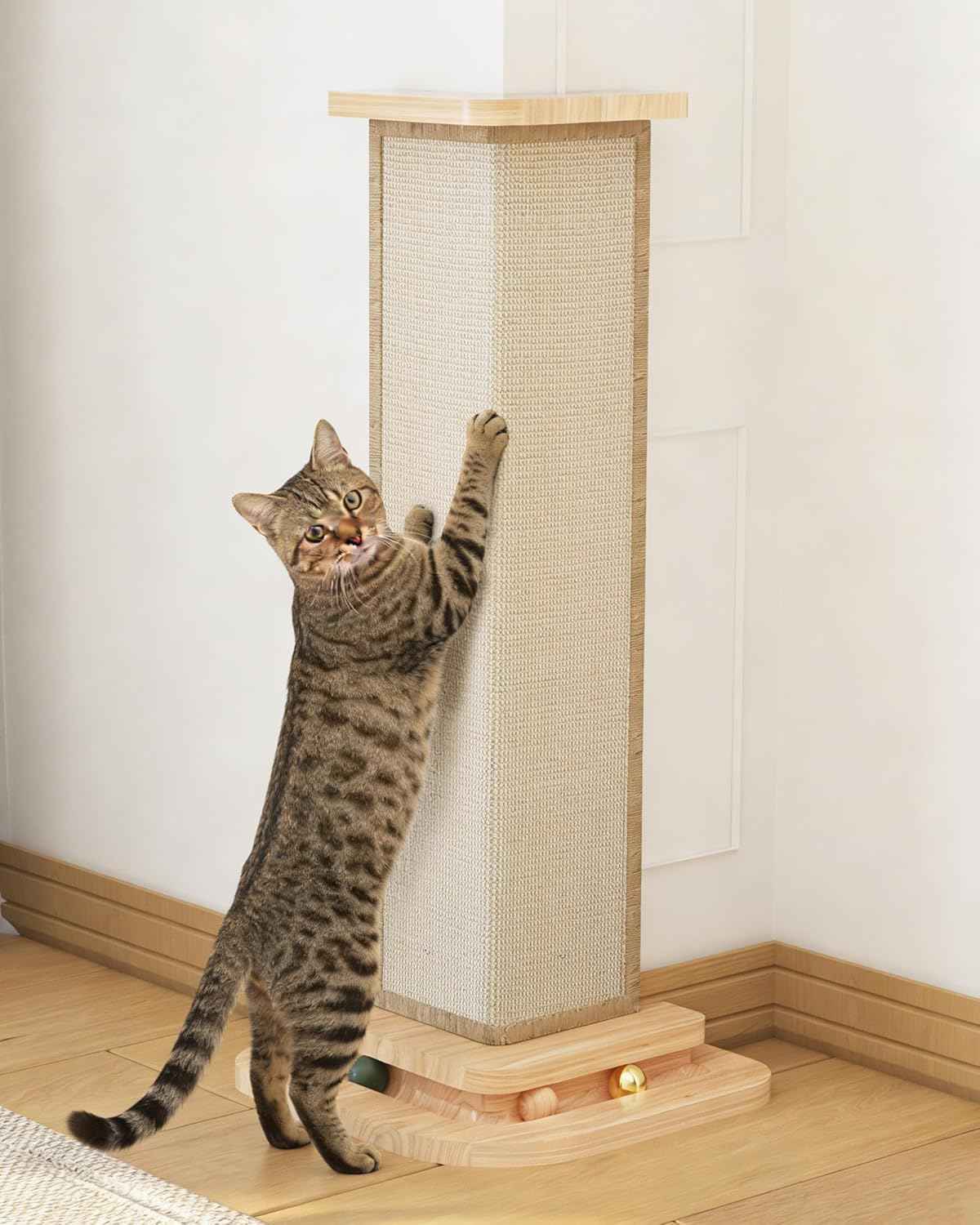 Corner Cat Scratcher, 25'' Cat Scratching Post with Track Balls for 90° Furniture Sofa, Replaceable Sisal Scratch Pad for Wall Furniture Protector
