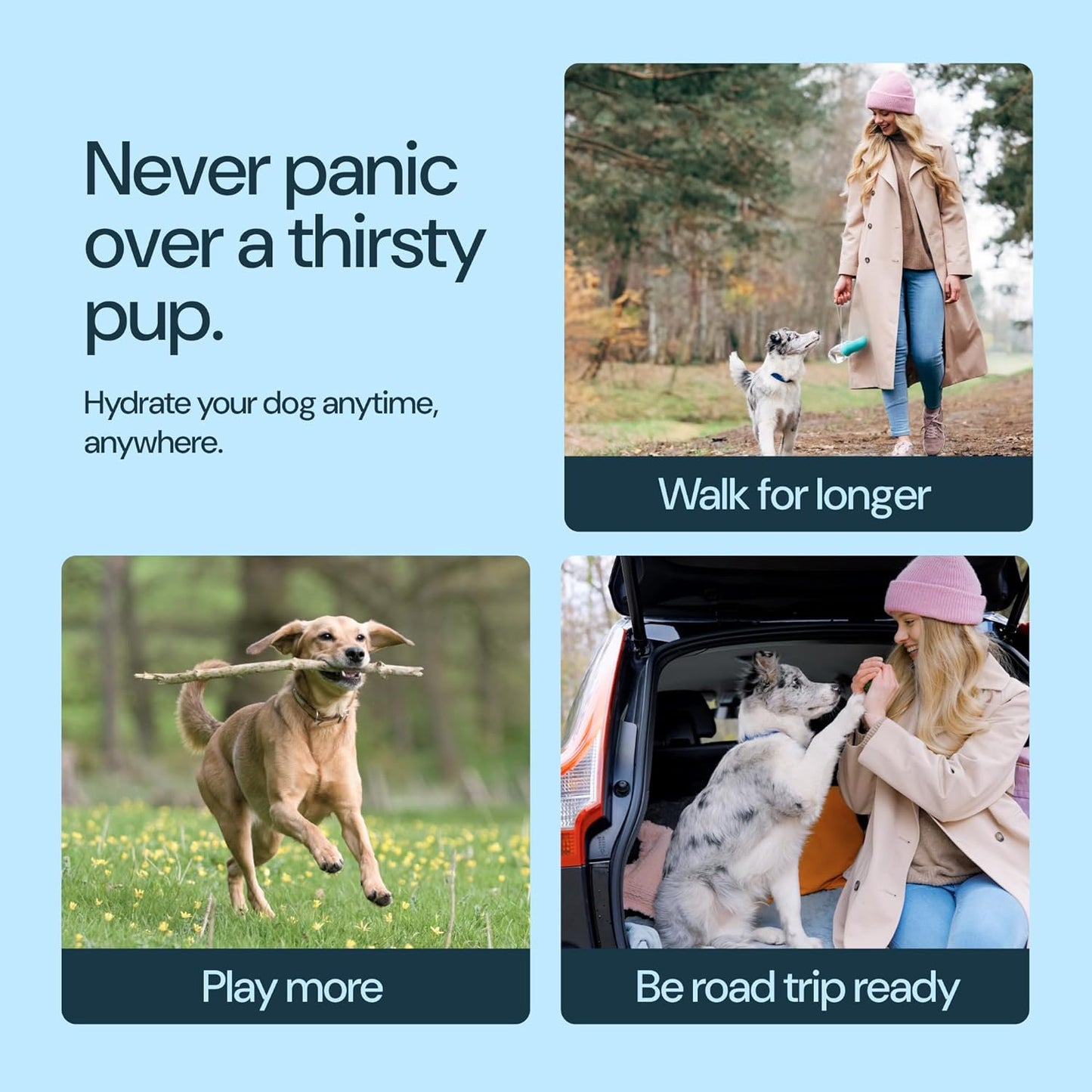 MalsiPree Leak-Proof Portable Dog Water Bottle for Travel - 19 oz, with Pink Bowl - Food Grade Plastic - Dog Bowls - Puppy Essentials - Pet Water Bottle