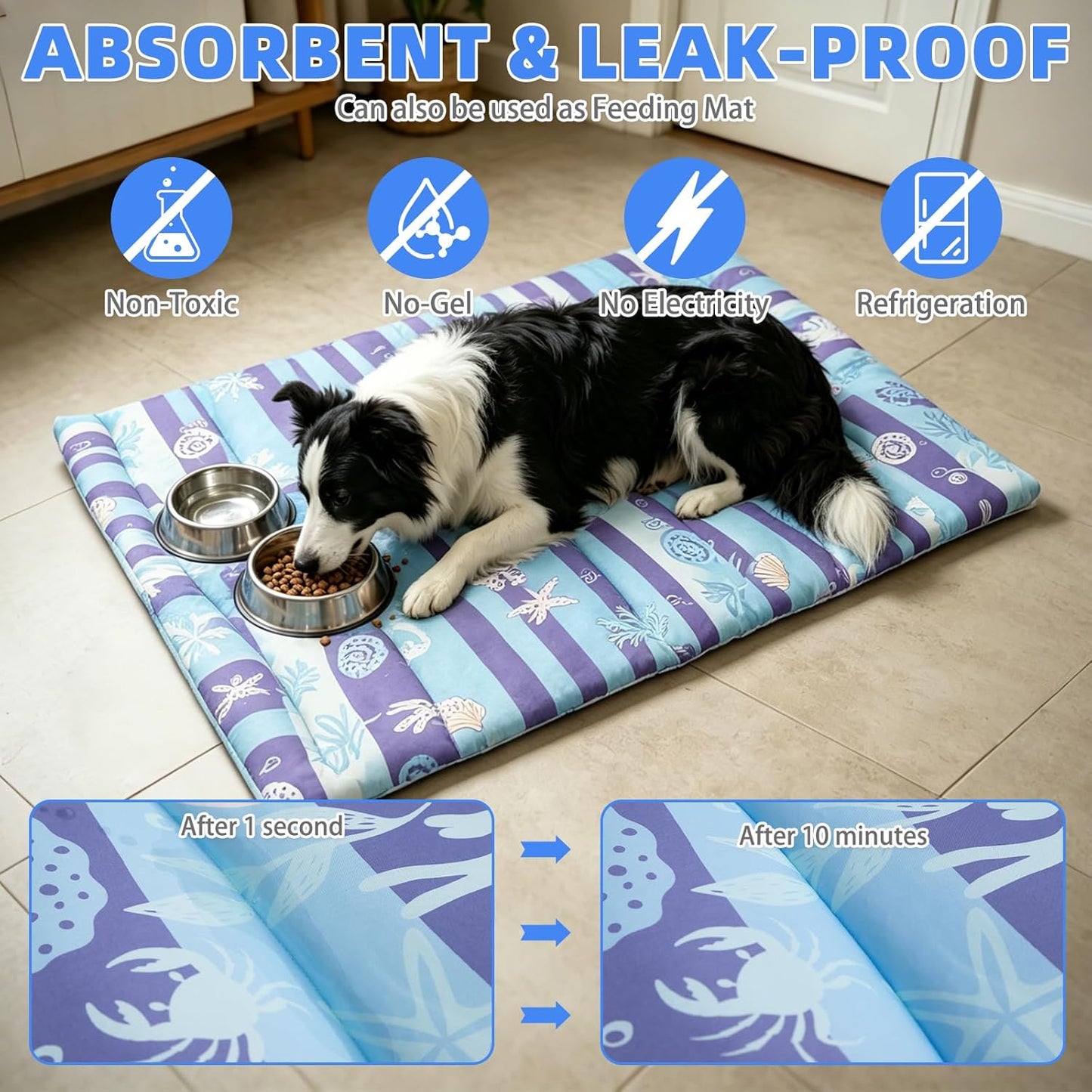 KOOLTAIL Dog Cooling Mat, Extra Thick Large Cooling Dog Bed for Summer Indoor/Outdoor, 48"*28" Reversible Washable Pet Pad with Chill Cool Fiber, Non-Toxic Portable Puppy Cat Blanket for Kennel, Blue