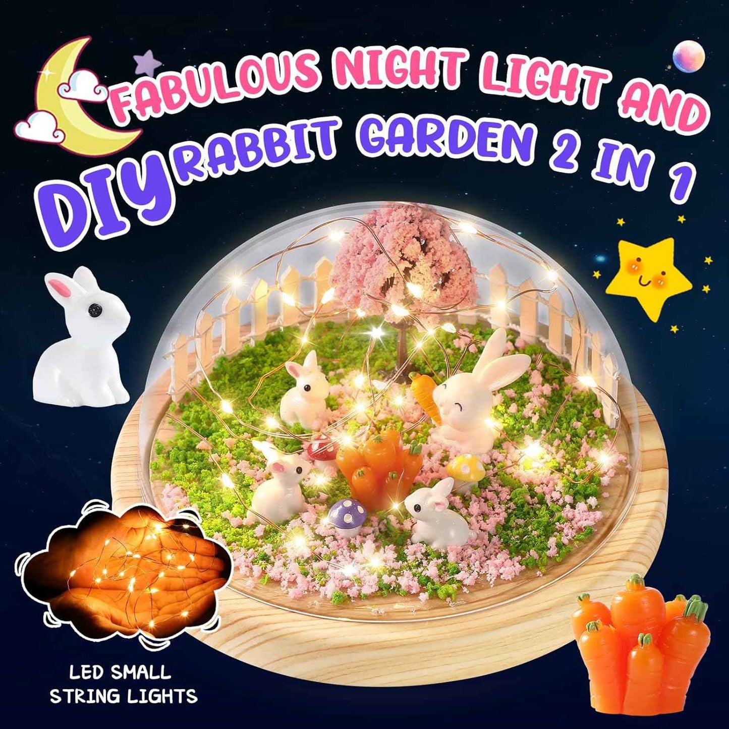 Make Your Own Night Light ,Rabbit DIY Kits,Bunny Toys for Kids Ages 4-8 ,Arts and Crafts Lamp Project for Girls(USB Upgrade Edition),Gifts for 4 5 6 7 8 9 10 Year Old Girl with Greeting Card