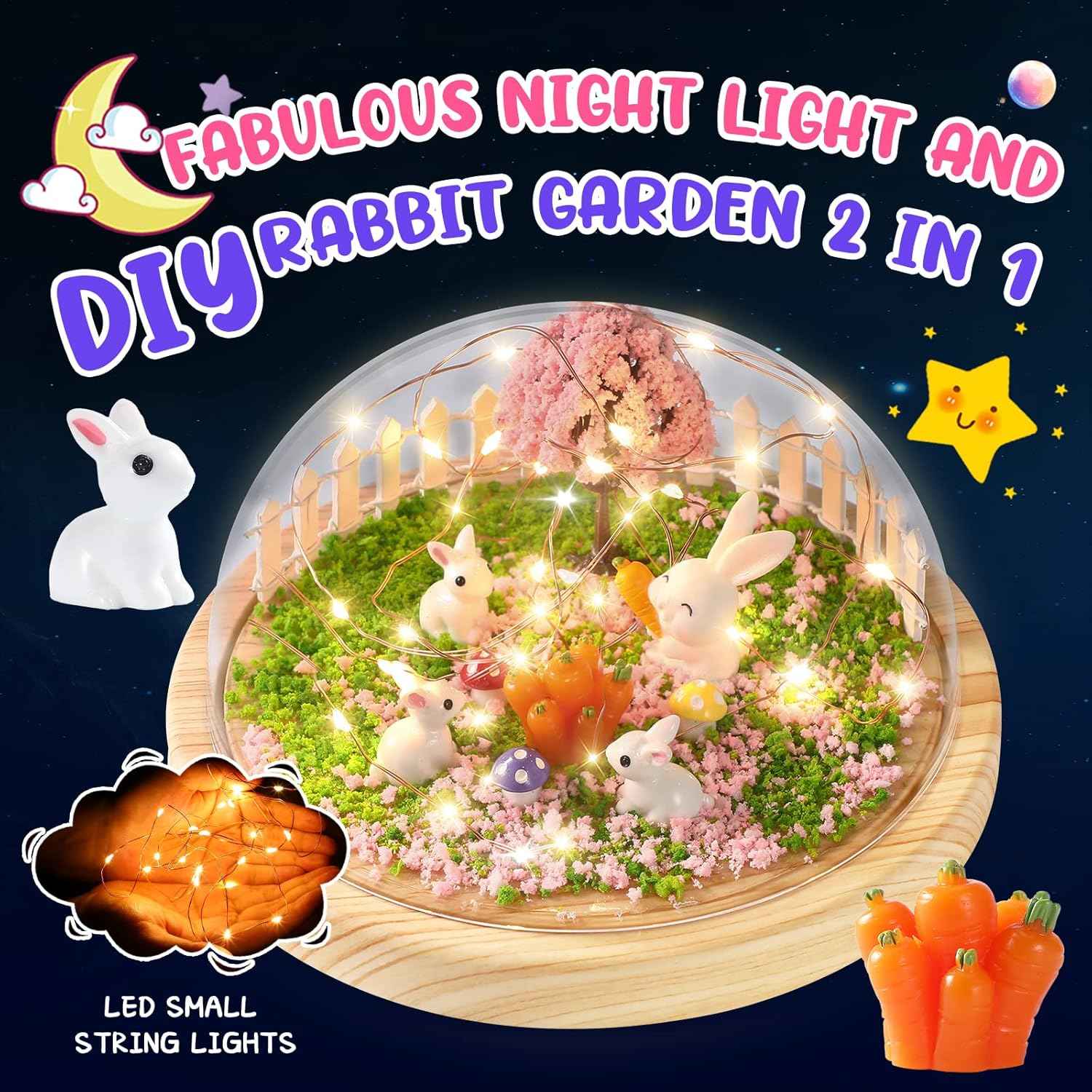 Make Your Own Night Light ,Rabbit DIY Kits,Bunny Toys for Kids Ages 4-8 ,Arts and Crafts Lamp Project for Girls(USB Upgrade Edition),Gifts for 4 5 6 7 8 9 10 Year Old Girl with Greeting Card