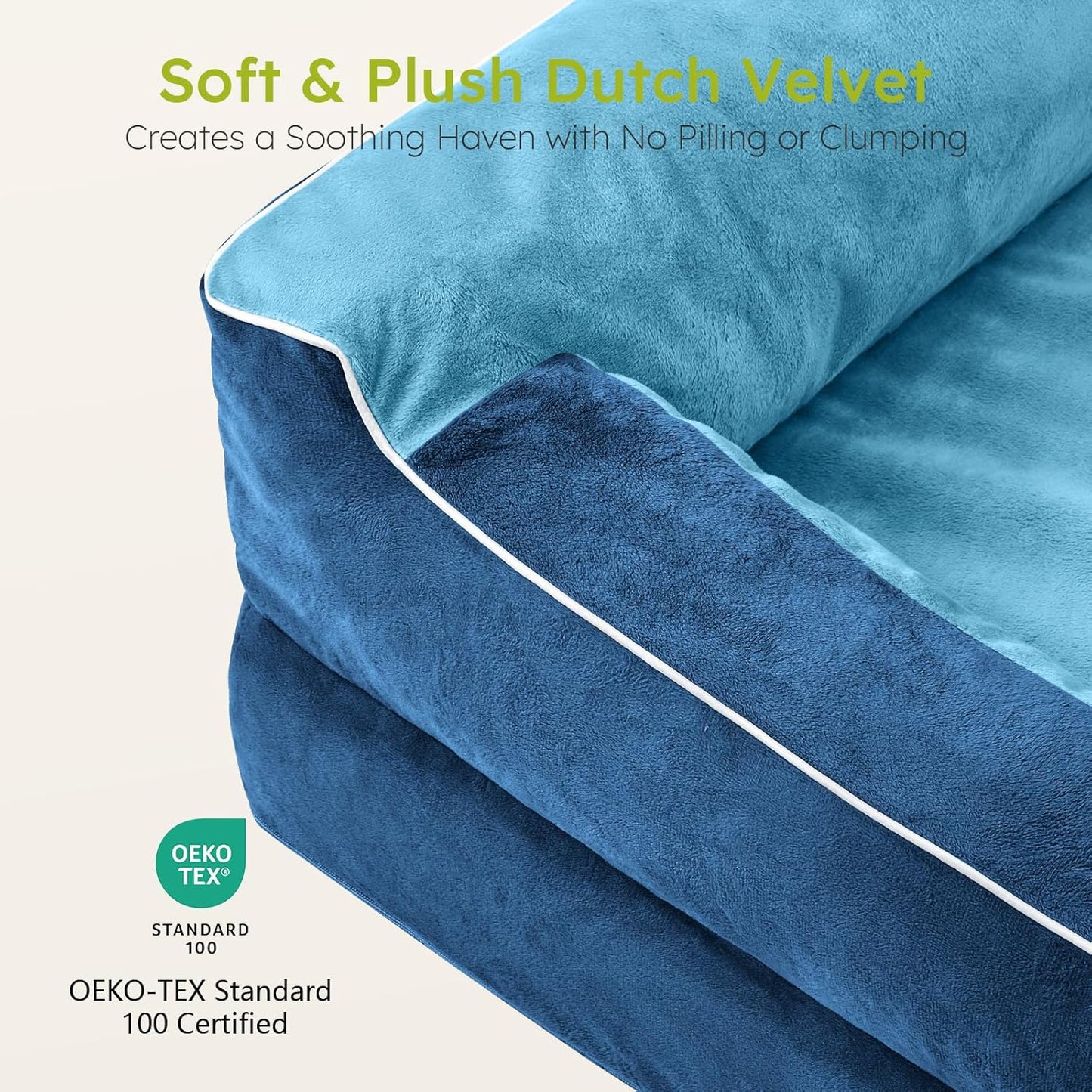 CWAWZ Dog Beds for Large Dogs, Orthopedic Dog Bed with Cooling Gel Memory Foam, Waterproof Large Pet Bed with Removable Washable Cover, 36" Pet Sofa Couch Dutch Velvet with Bone Toy, Navy Blue