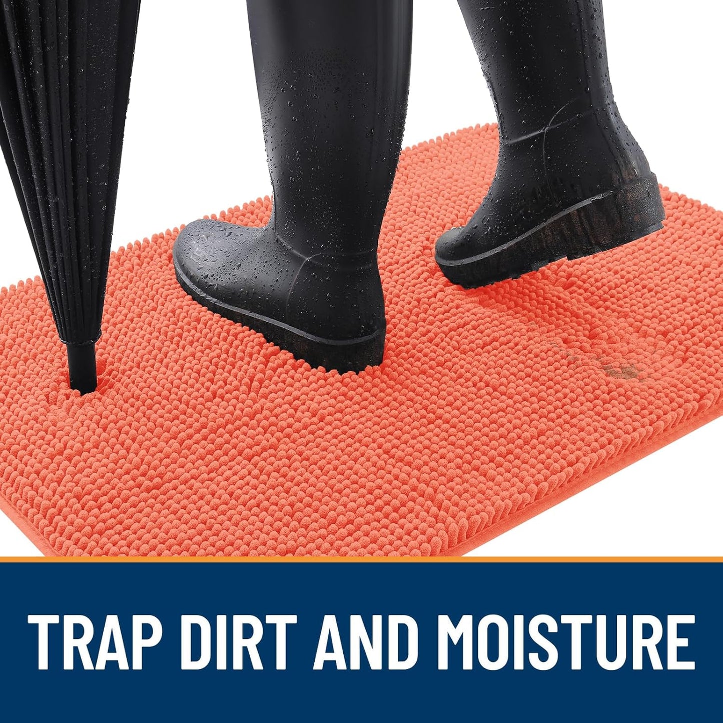 OLANLY Dog Door Mat for Muddy Paws 44x32, Absorbs Moisture and Dirt, Absorbent Non-Slip Washable Doormat, Quick Dry Chenille Mud Mat for Dogs, Entry Indoor Entryway Carpet for Inside Floor, Coral