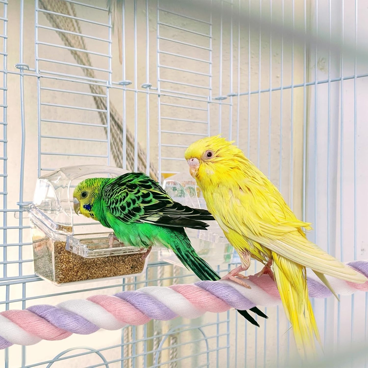 2-Pack Rope Perches for Bird Cages, 31.5 in Length Comfort Grip Flexible Rope Perch Beak & Paw Grinding for Parrots/Cockatiels/Parakeets, Bird Platform Sand [Pink Purple]