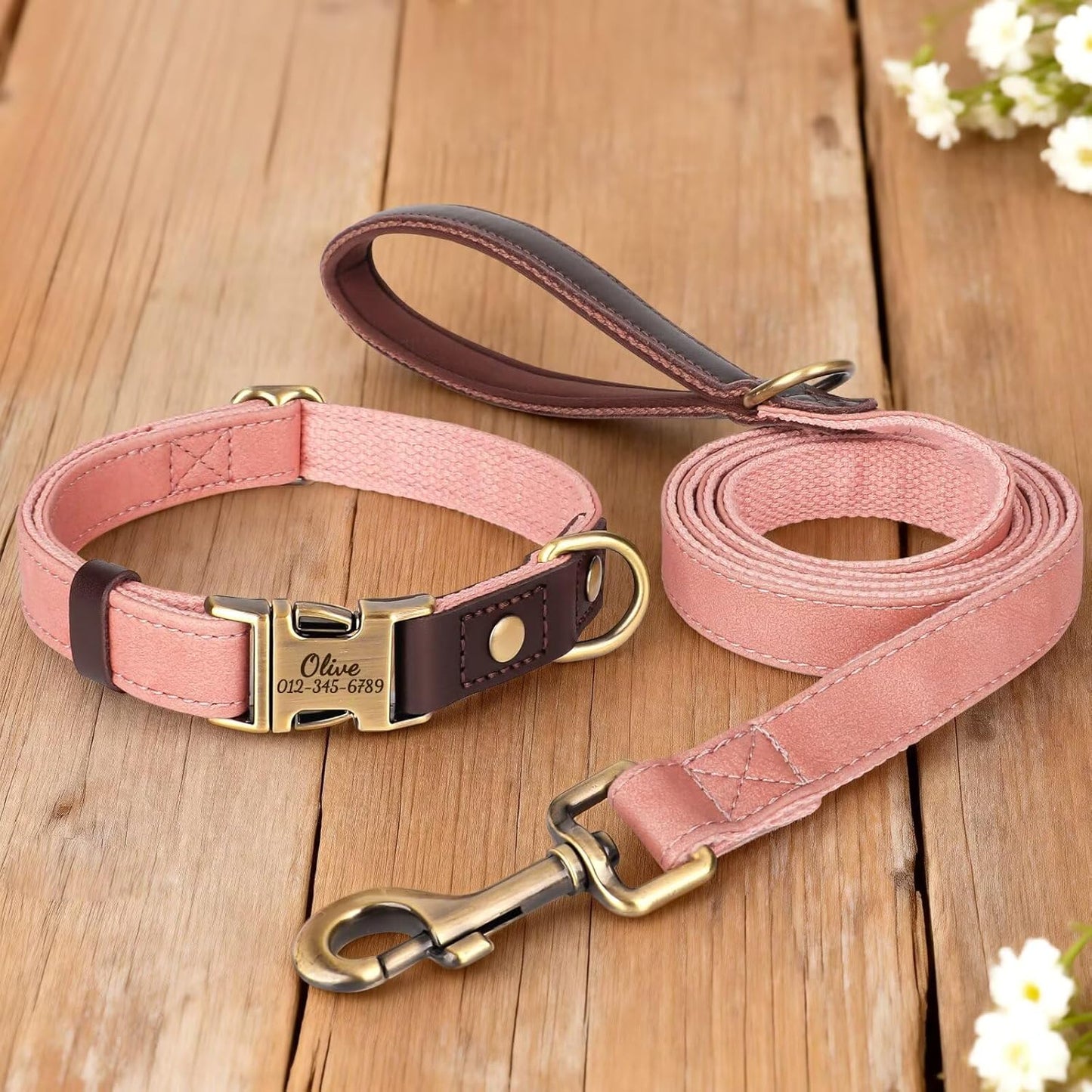 PET ARTIST Personalized Dog Collars, Custom PU Leather Dog Collar with Name&Phone Number, Engraved Dog Collar for Large Dogs, Adjustable Durable Collar with Quick Release Metal Buckle, Pink,XL