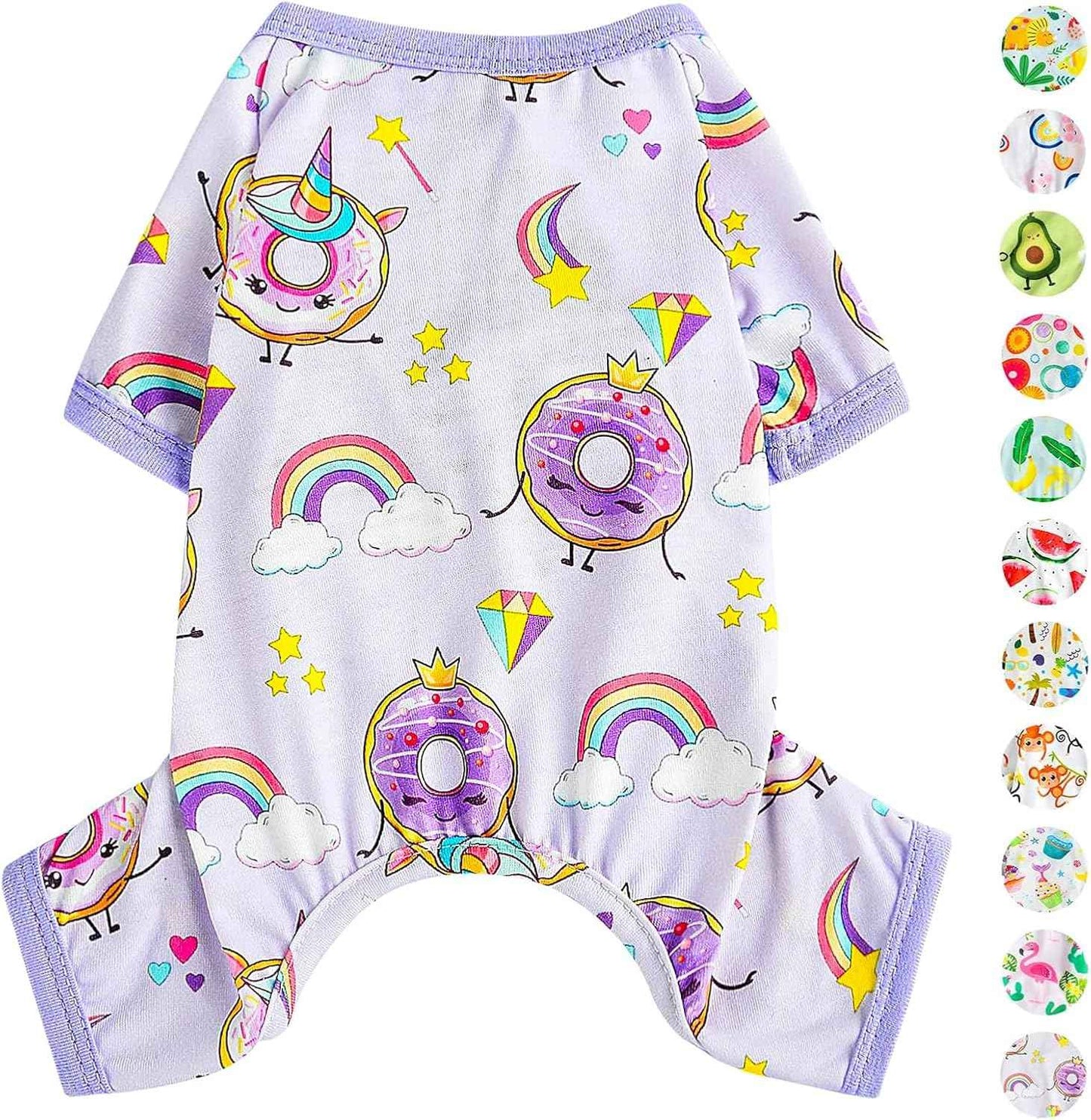 Dog Pajamas Pjs Summer Fall Dog Clothes for Small Dogs Girl - Boy - Medium Size Dogs, Soft Stretchy Puppy Clothes Doggie Onesies Cat Pet Jammies Outfit (Donut Purple, XX-Large)