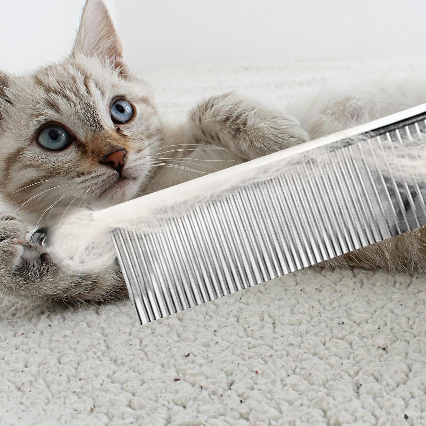 Flezoo 2PCS Dog and Cat Brush, Stainless Steel Pets Grooming Comb Kit, Detangler Deshedding Brush, Metal Knots Hair Remover 6.4" 7.5"
