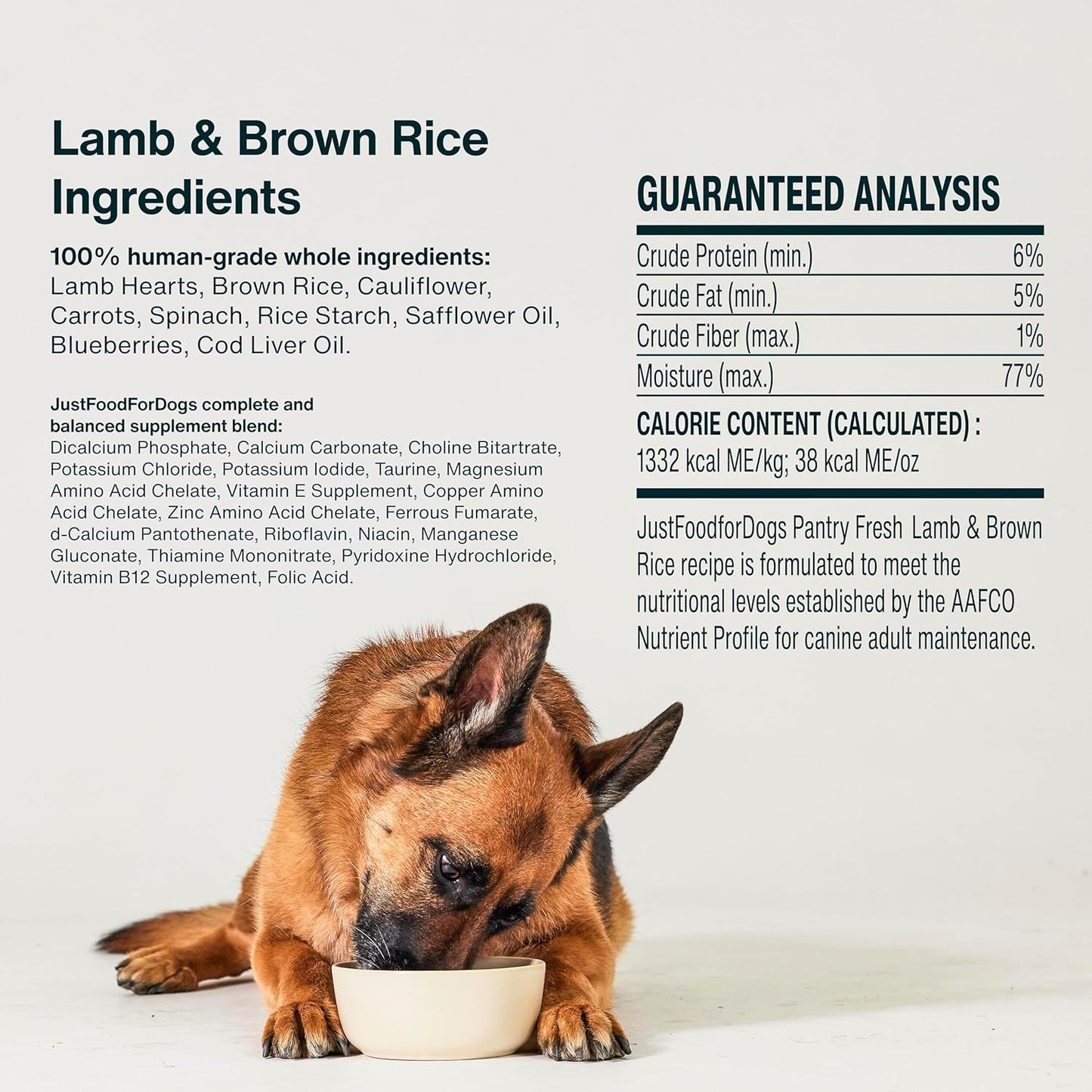 JustFoodForDogs Pantry Fresh Wet Dog Food, Complete Meal or Dog Food Topper, Lamb & Brown Rice Human Grade Dog Food Recipe - 12.5 oz (Pack of 12)