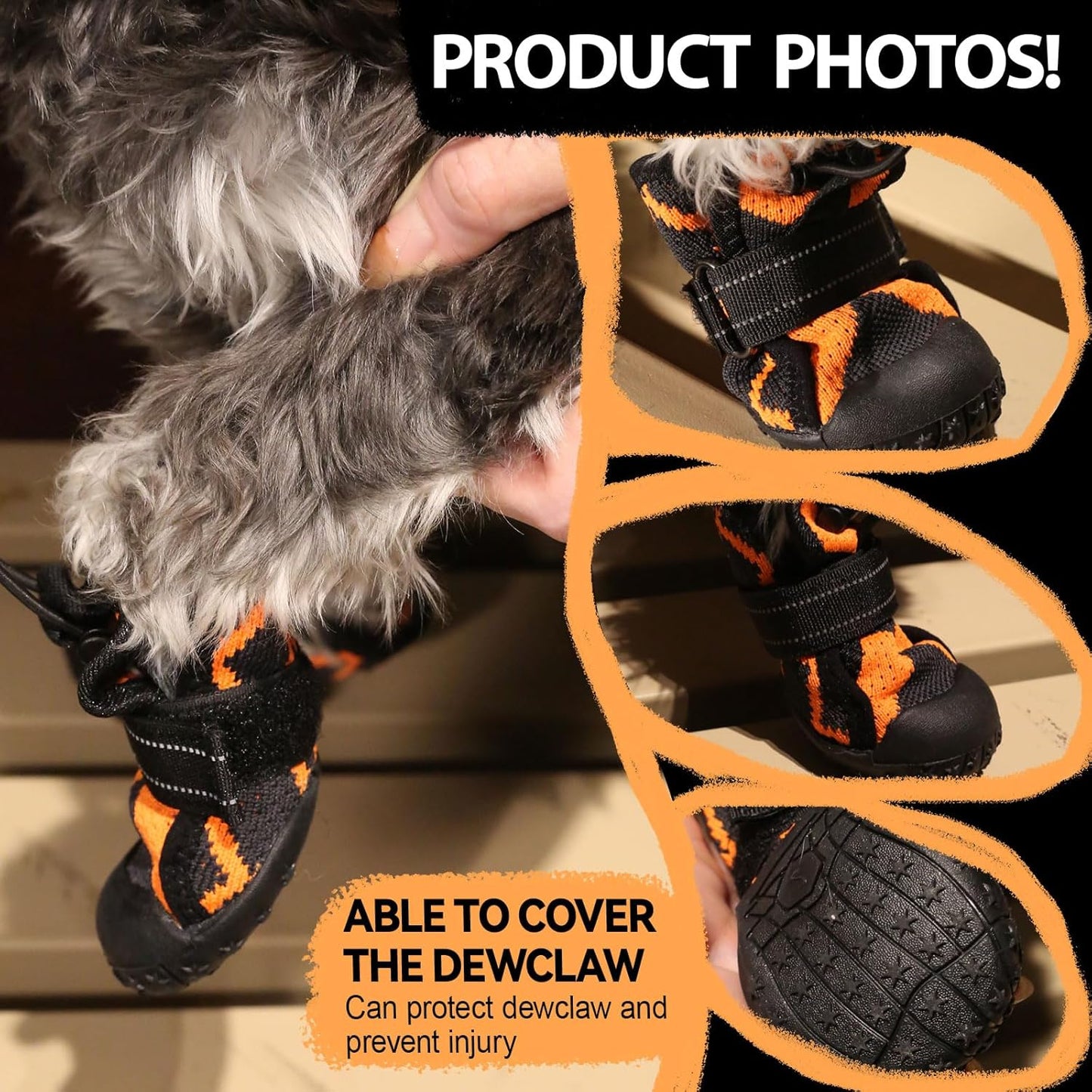 Dog Shoes for Large Small Medium Dogs,Waterproof Dog Boots & Paw Protectors with Breathable Mesh for Summer Hot Pavement,Anti-Slip Dog Booties for Hiking Hardwood Floors Winter Snow (Orange-1)