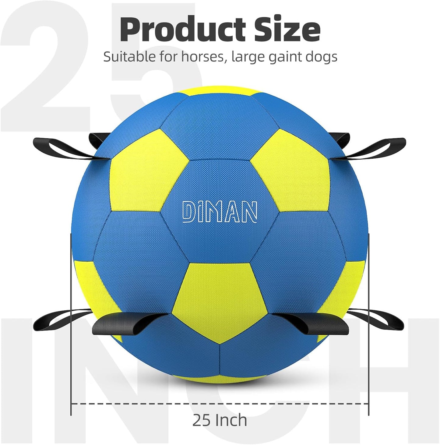 Diman Herding Ball for Dogs – 25 Inch Horse Ball, Large Dog Toy for Australian Shepherd (Blue Yellow)