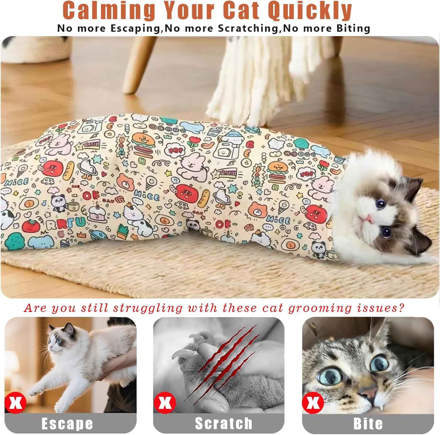 35.5'' Cat Grooming Wrap for Cutting Nails, 2026 Self-Adherent Cat Wrap, Anti-Escape Calming Cat Swaddle Wrap for Medicine, Nail Clipping, Teeth Brushing, Ear Cleaning