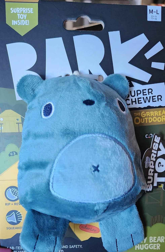 BARK Super Chewer Bear Hugger 2-in-1 Plush Exterior with Hard CORE Tough Dog CHEW Toy, Grey