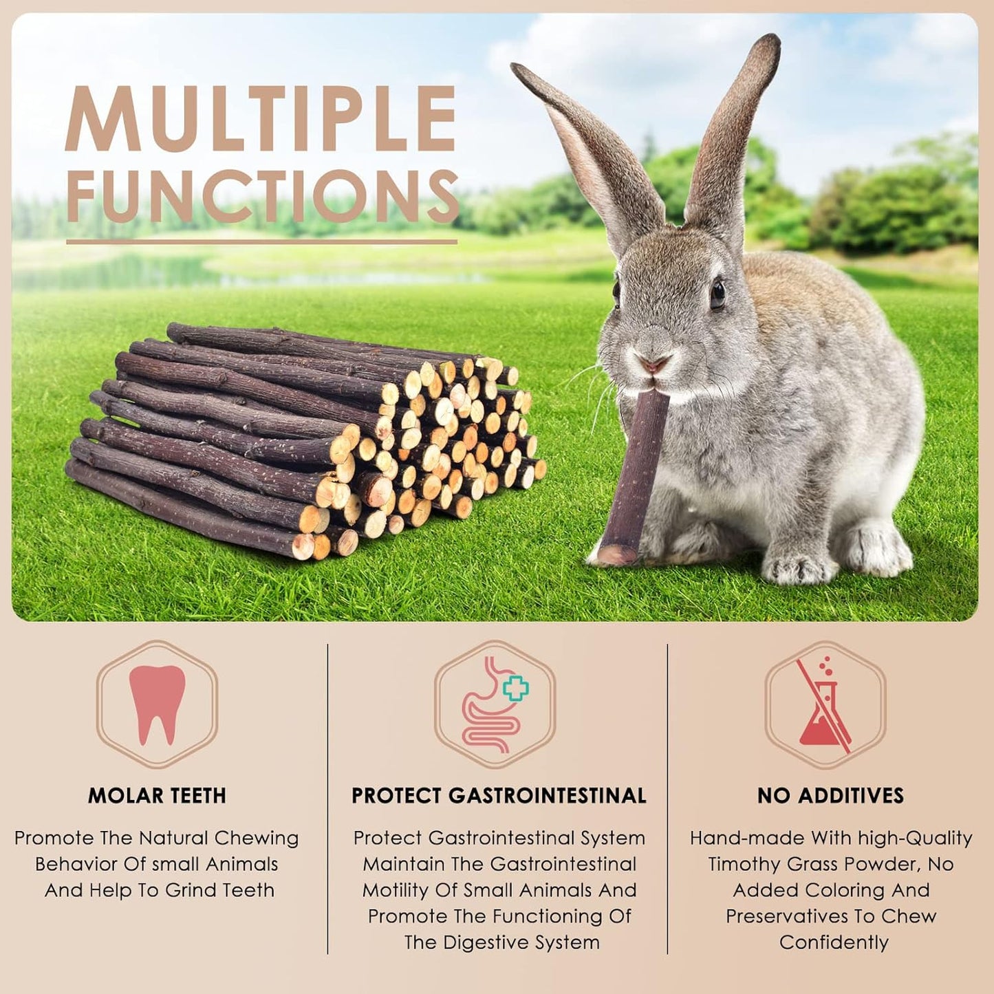 Bissap 460g/16.2oz Apple Sticks for Rabbits, Natural Bunny Chew Toys and Treats for Chinchilla Guinea Pig Hamster Gerbil Small Animals Pet Apple Wood Stick Toys Teeth Grinding