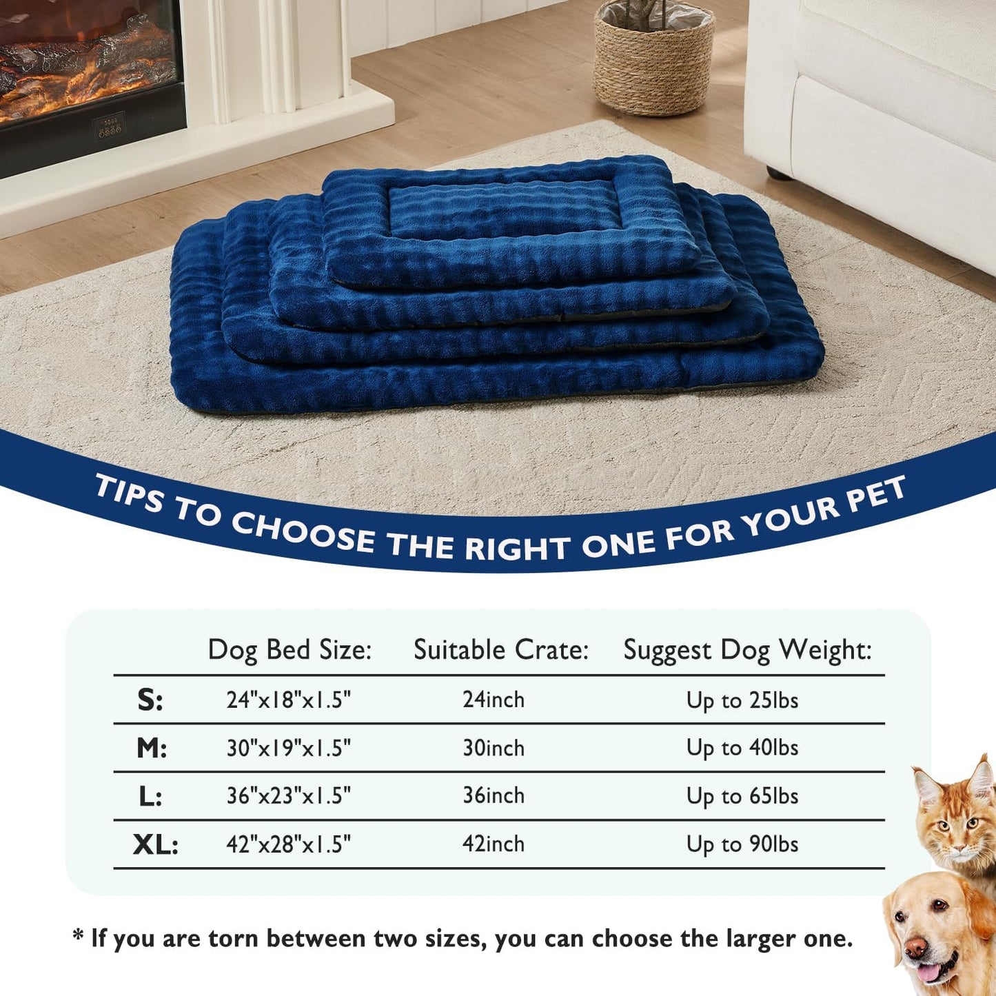 Dog Bed Mat Crate Pad for Large Dogs, Washable Soft Pet Sleeping Mat Kennel Pad with 3D Bubble Pattern, Navy Blue, 42"x 28"