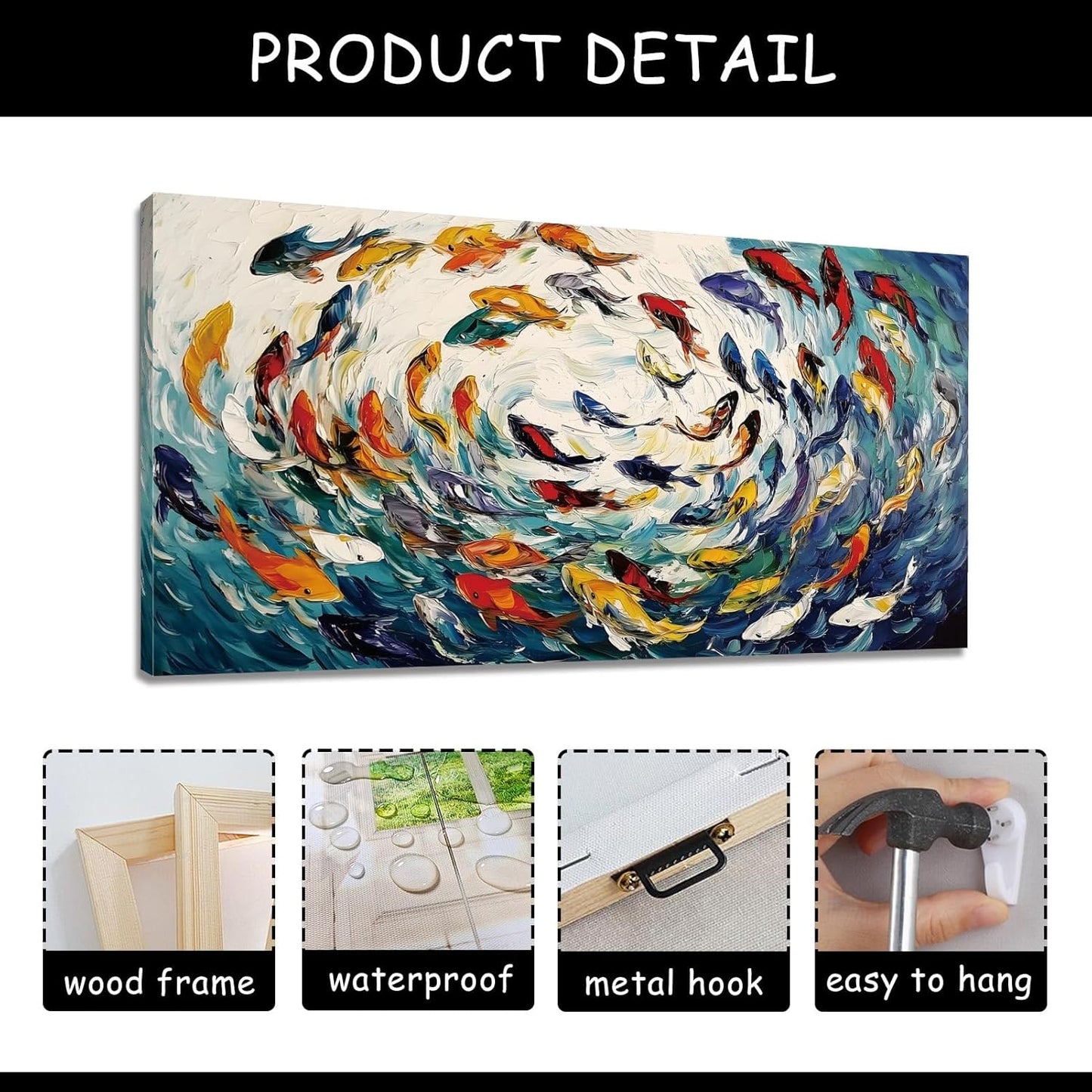 School of Fish Canvas Wall Art, Colorful Fish Herd Canvas Print, Abstract Sea Animal Wall Art, Coastal Pictures, Ocean Bathroom Decor, Marine Decor for Living Room, Bedroom (47"x24" | 120x60cm)