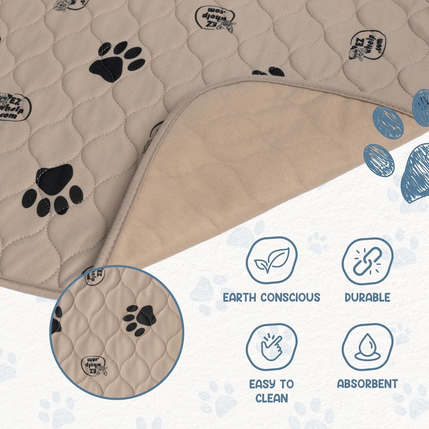 EZwhelp Reusable Dog Pee Pads, Washable Waterproof Mats for Potty Training or Whelping Pads, Puppy Pad with Rounded Corners, 20x25 Inch, 2 Pack