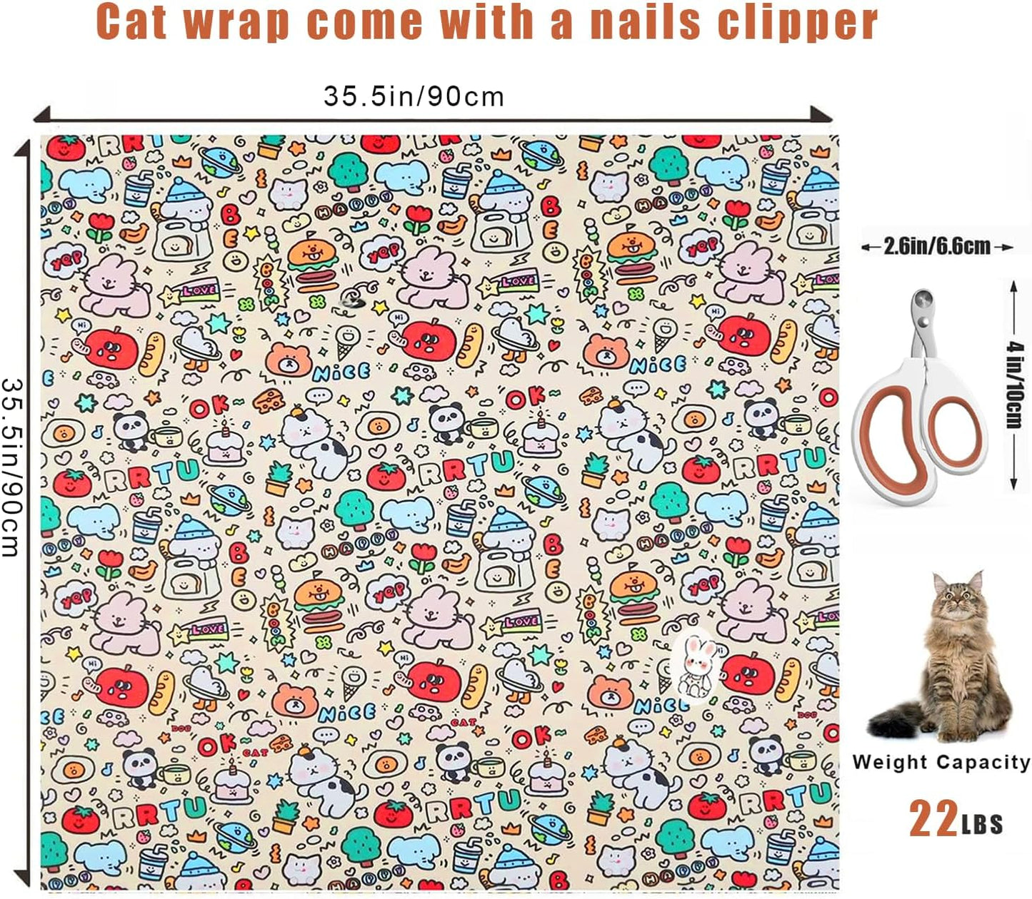 35.5'' Cat Grooming Wrap for Cutting Nails, 2026 Self-Adherent Cat Wrap, Anti-Escape Calming Cat Swaddle Wrap for Medicine, Nail Clipping, Teeth Brushing, Ear Cleaning