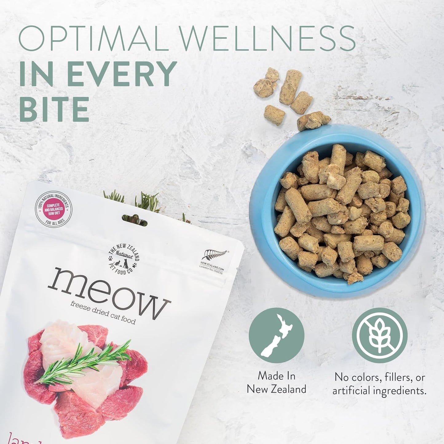 The New Zealand Natural Pet Food Co. Meow Freeze Dried Cat Food - Chicken & King Salmon Recipe, High Protein Cat Treats & Toppers, Dry Food,1.76oz