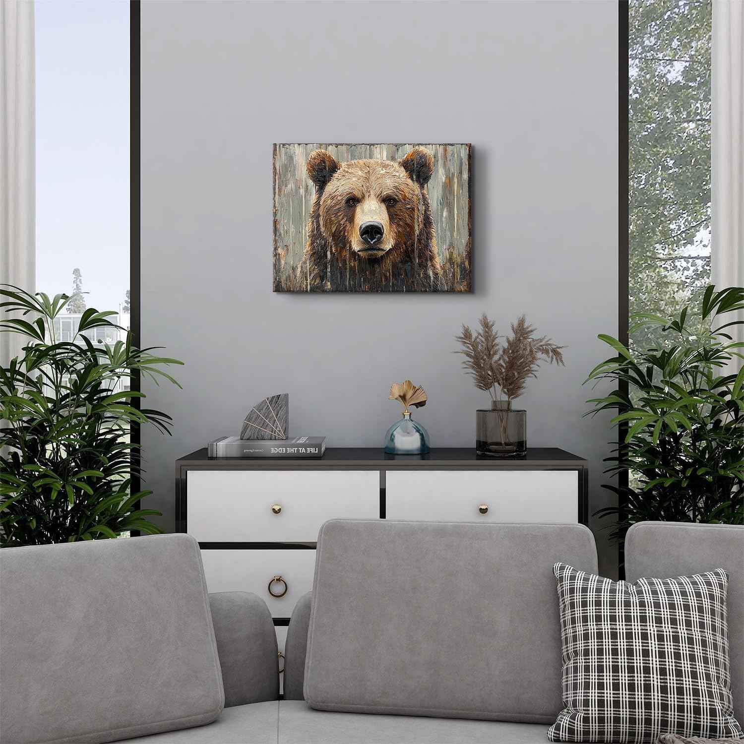Rustic Bear Pictures Wall Decor Bear Wall Art Farmhouse Animal Decor for Bathroom Bedroom Vintage Animal Head Canvas Prints Wildlife Themed Nursery Painting Hunting Cabin Artwork Home Decoration 12x16"