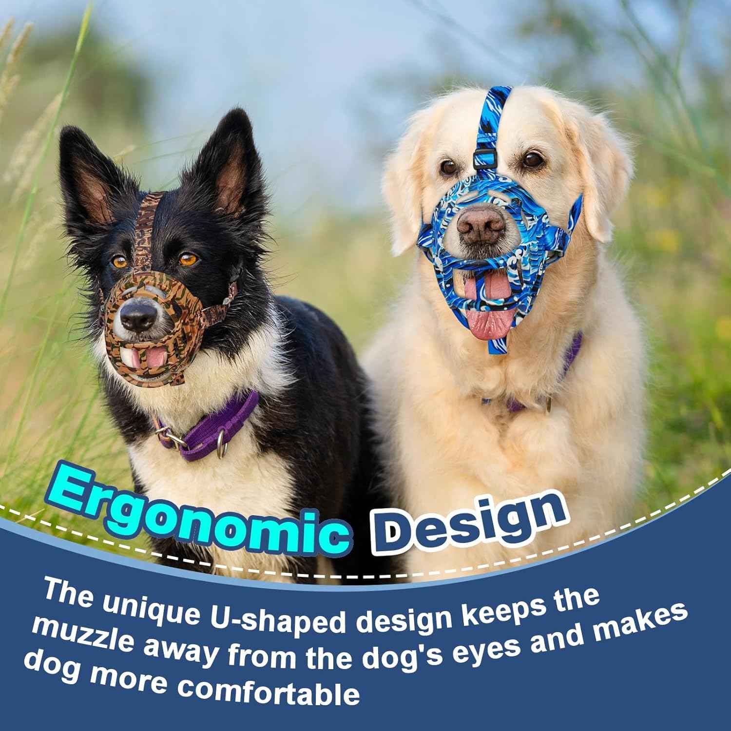 Dog Muzzle to Prevent Biting, Basket Muzzles for Large Medium Small Dogs Allows Panting Drinking Anti Chewing, Perfect for Grooming Trimming Training and Aggressive Reactive Dogss (Blue, Size 4)