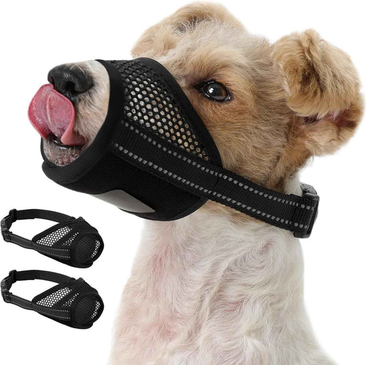 Pezluxe 2-Pack Dog Muzzle, Soft Air Mesh Muzzle Anti Biting Barking Chewing, Secure & Breathable Drinkable Pets Muzzles with Adjustable Strap, for Small Medium Large Dogs (Black-S)