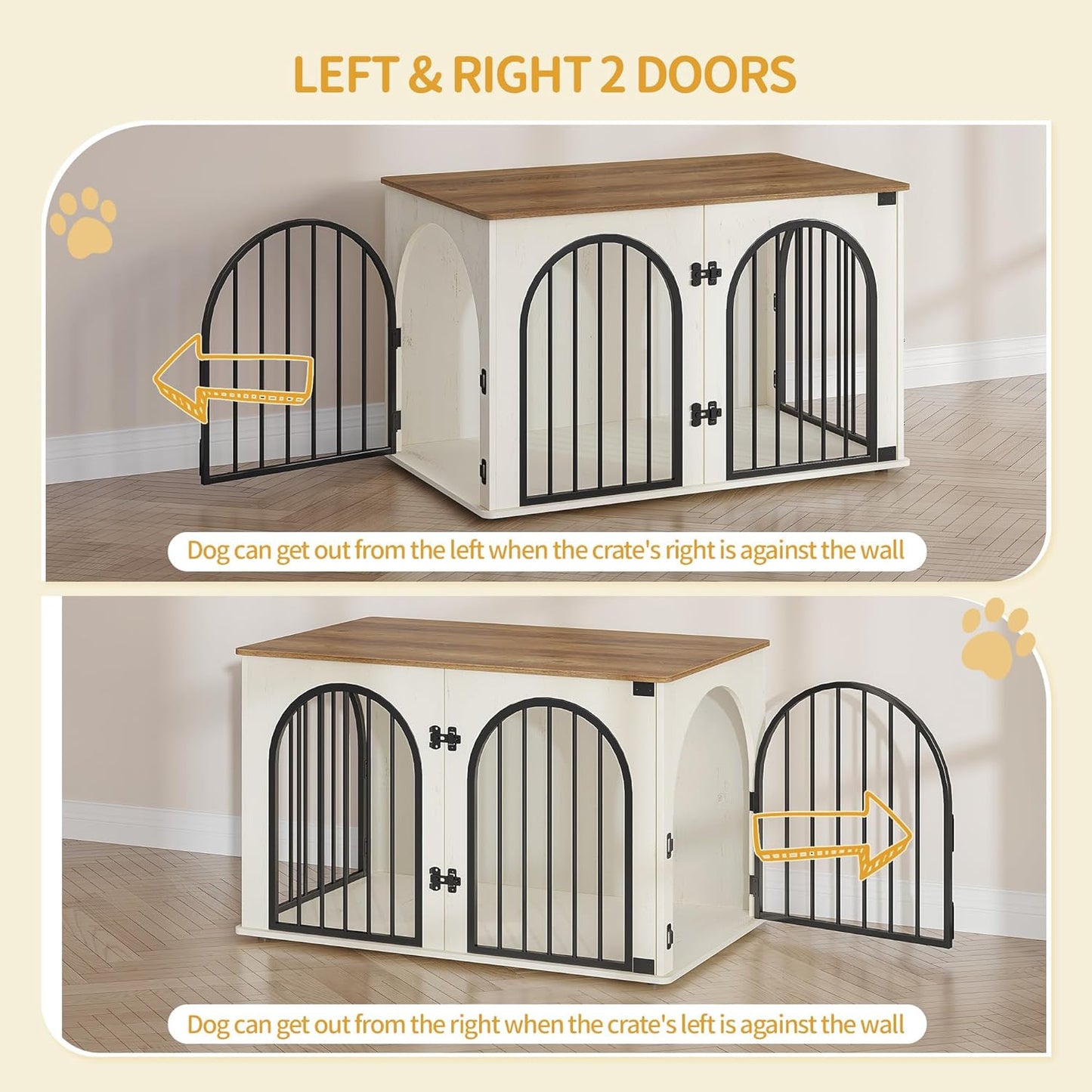 39.4" Wooden Dog Crate Furniture, Indoor Dog Kennel Dogs Cage for Small/Medium/Large Dogs, Heavy Duty Dog Crates Decorative Pet House End Side Table TV Stand, White Brown DFC84114B