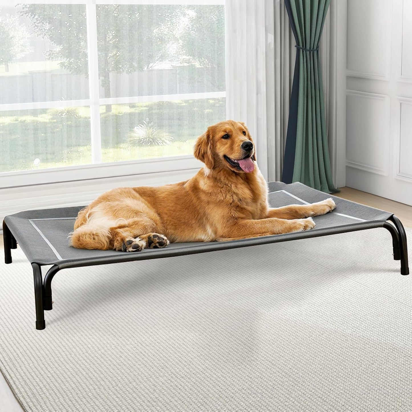 Elevated Dog Bed, Raised Outdoor Dog Bed for Extra Large Sized Dog, Portable Cooling Pet Cot with Breathable & Washable Mesh, Indoor & Outdoor Pet Hammock with Skid-Resistant Feet.