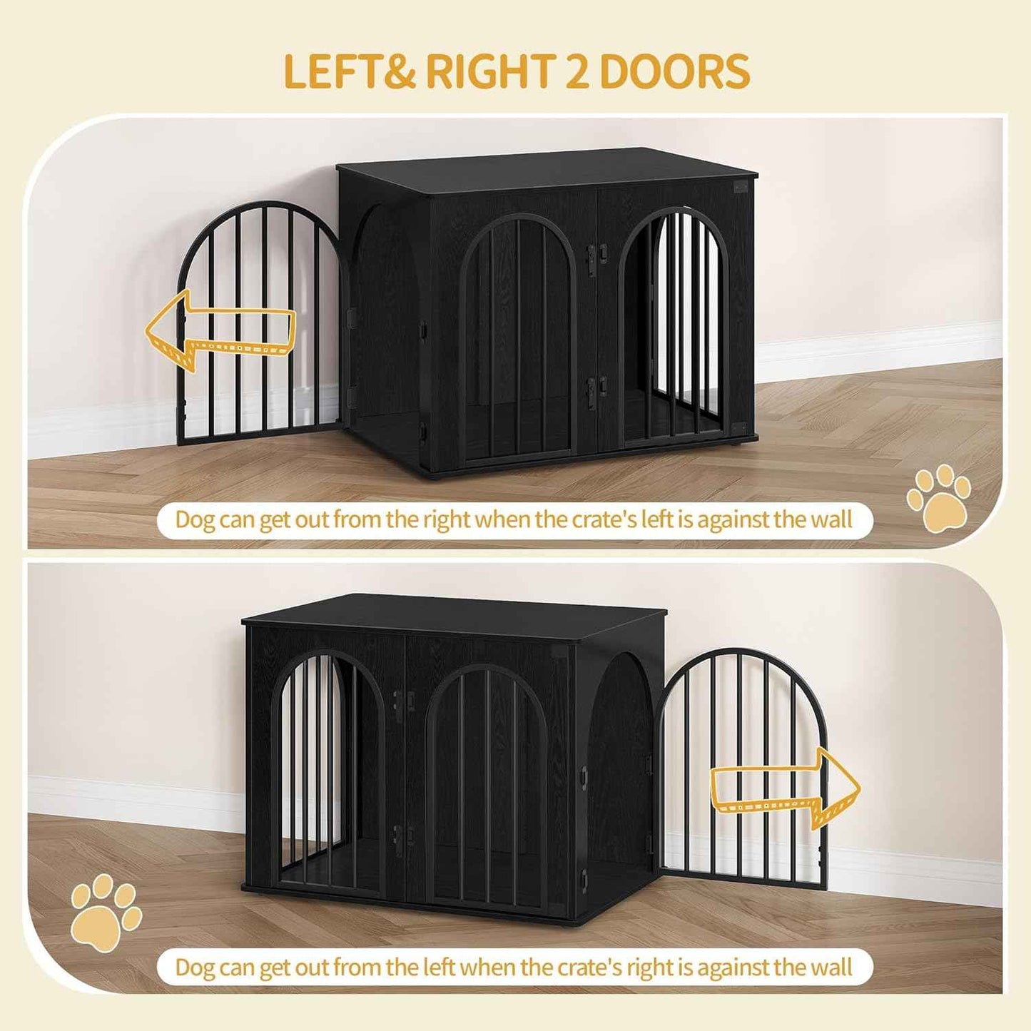 Hzuaneri 31.5'' Wooden Dog Crate Furniture, Indoor Dog Kennel Dogs Cage for Small/Medium Dogs, Heavy Duty Dog Crates Decorative Pet House End Side Table TV Stand, Black DFC85104B