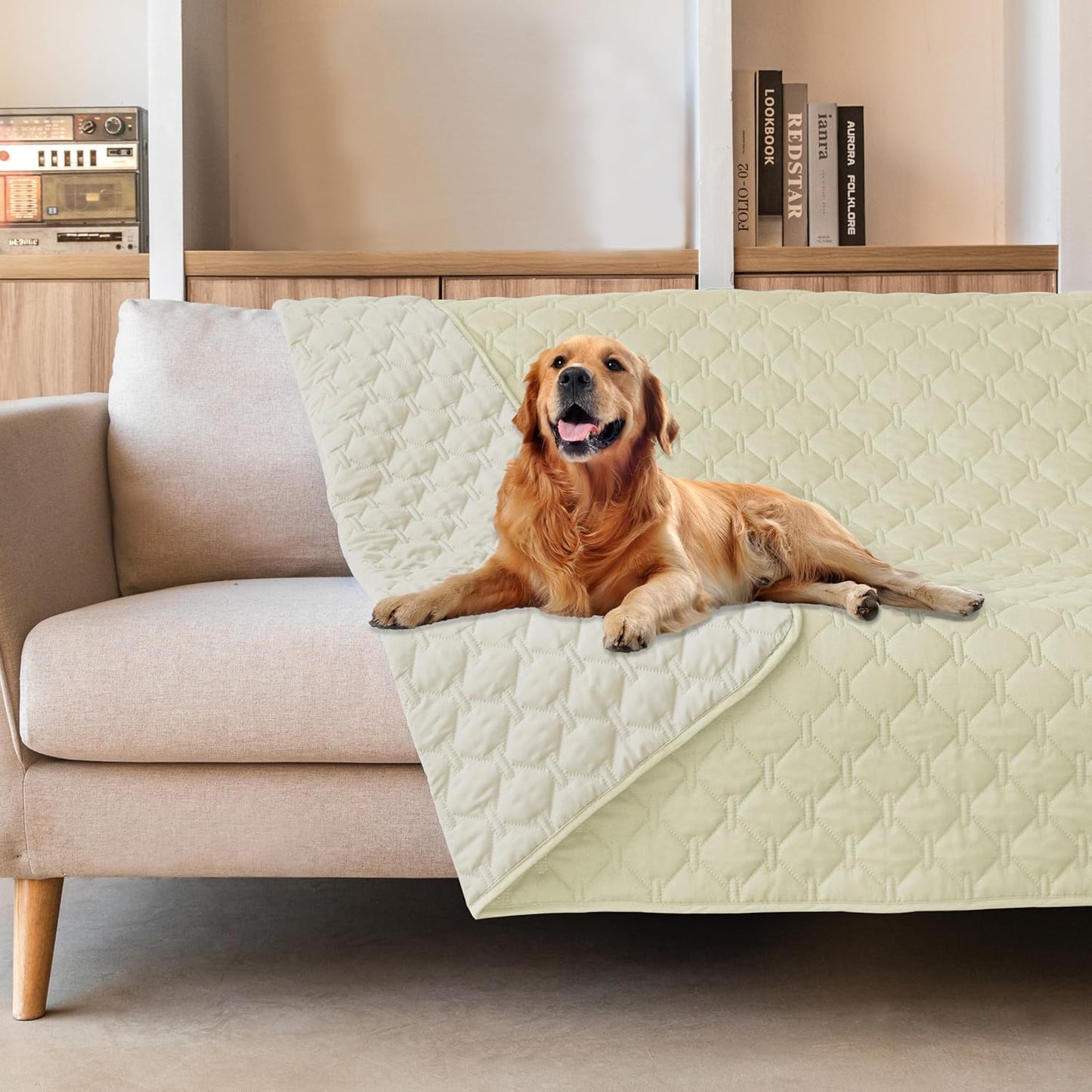 gogobunny 100% Double-Sided Waterproof Dog Bed Cover Pet Blanket Sofa Couch Furniture Protector for Puppy Large Dog Cat, Reversible (82x102 Inch (Pack of 1), Dark Cream/Light Cream)