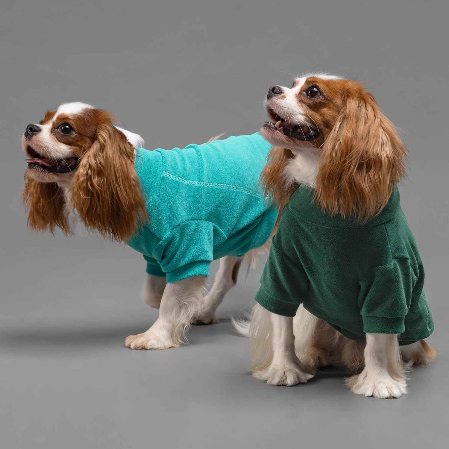 Fitwarm 3 Pack Fleece Dog Sweater, Turtleneck Dog Sweatshirt, Dog Winter Clothes for Small Dogs Boy Girl, Pet Pullover Jumper, Cat Apparel, Dark Green, Teal Green, Olive Green, Small