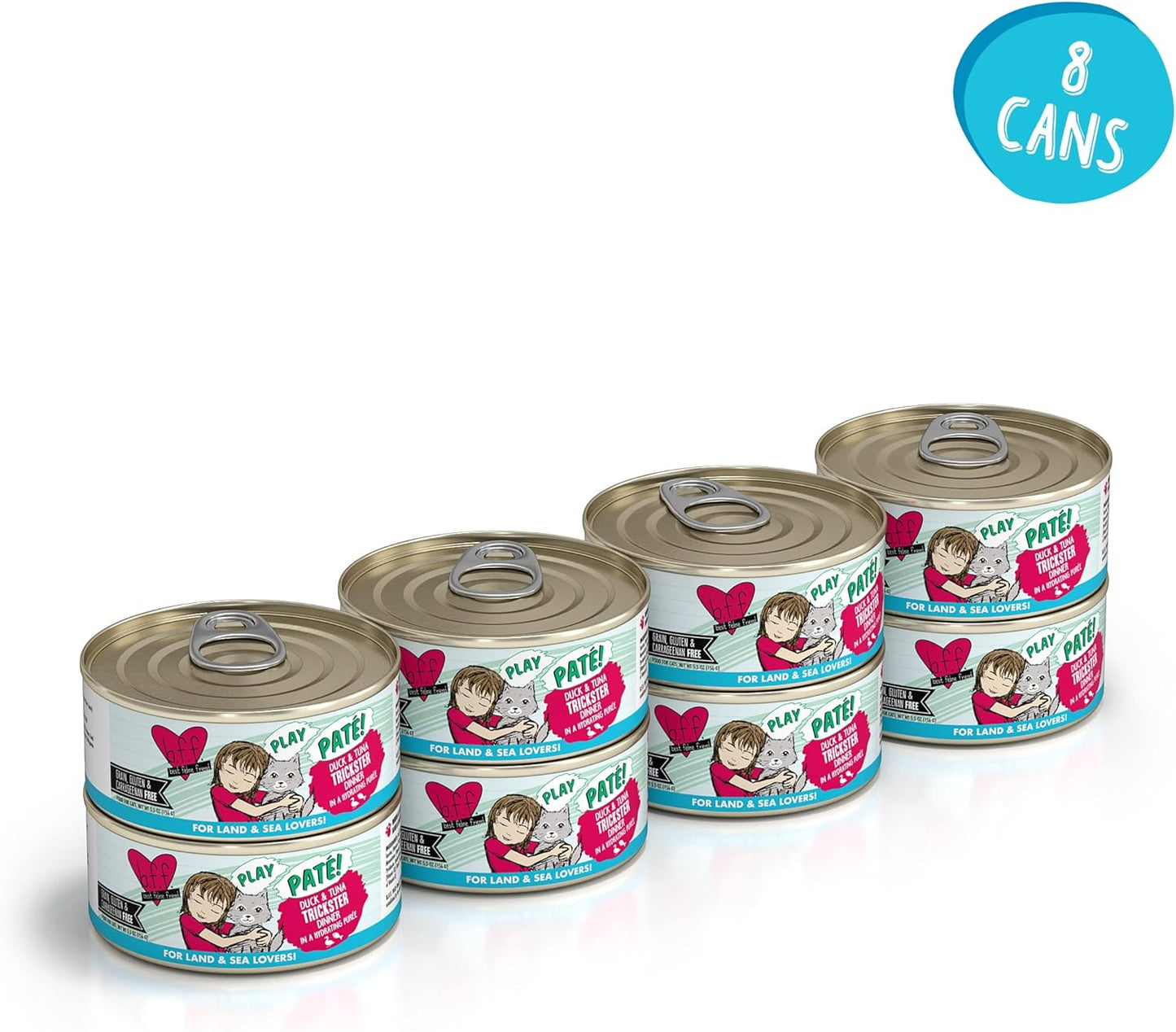 Weruva B.F.F. Play - Best Feline Friend Paté Lovers, Aw Yeah!, Duck & Tuna Trickster with Duck & Tuna, 5.5oz Can (Pack of 8)