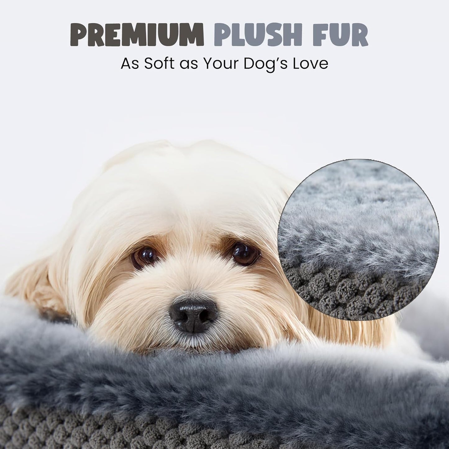 Orthopedic Dog Bed for Extra Large Dogs, Extra-Thick 3.6" Foam Fluffy Fur Sofa with Comfortable Sides, Soft and Big Dog Couch Bed with Washable Removable Cover and Non-Slip Oval Bottom, Grey