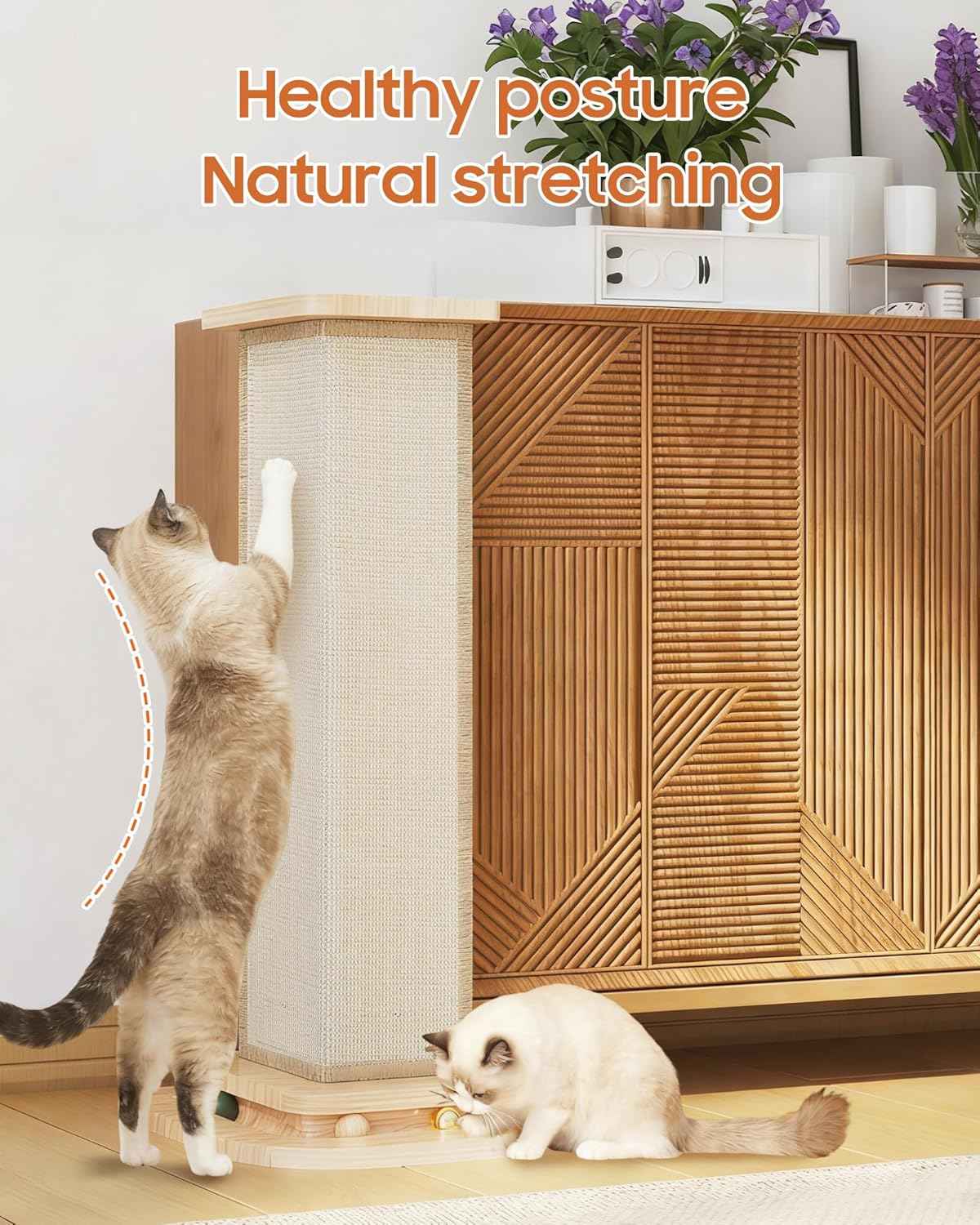 Corner Cat Scratcher, 25'' Cat Scratching Post with Track Balls for 90° Furniture Sofa, Replaceable Sisal Scratch Pad for Wall Furniture Protector