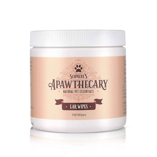 Sophie's Apawthecary Natural Dog and Cat Ear Wipes For Eliminating Ear Wax, Dirt & Odors, Conditions and Moisturizes - 100 Count