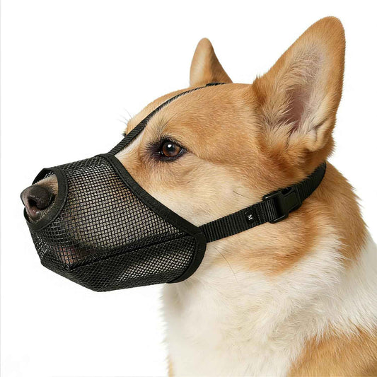 Dog Muzzle,Soft Mesh Muzzles for Small Medium Large Dogs, Breathable Adjustable Puppy Muzzles for Grooming Biting Chewing Scavenging,Allows Drinking and Panting, Black, M