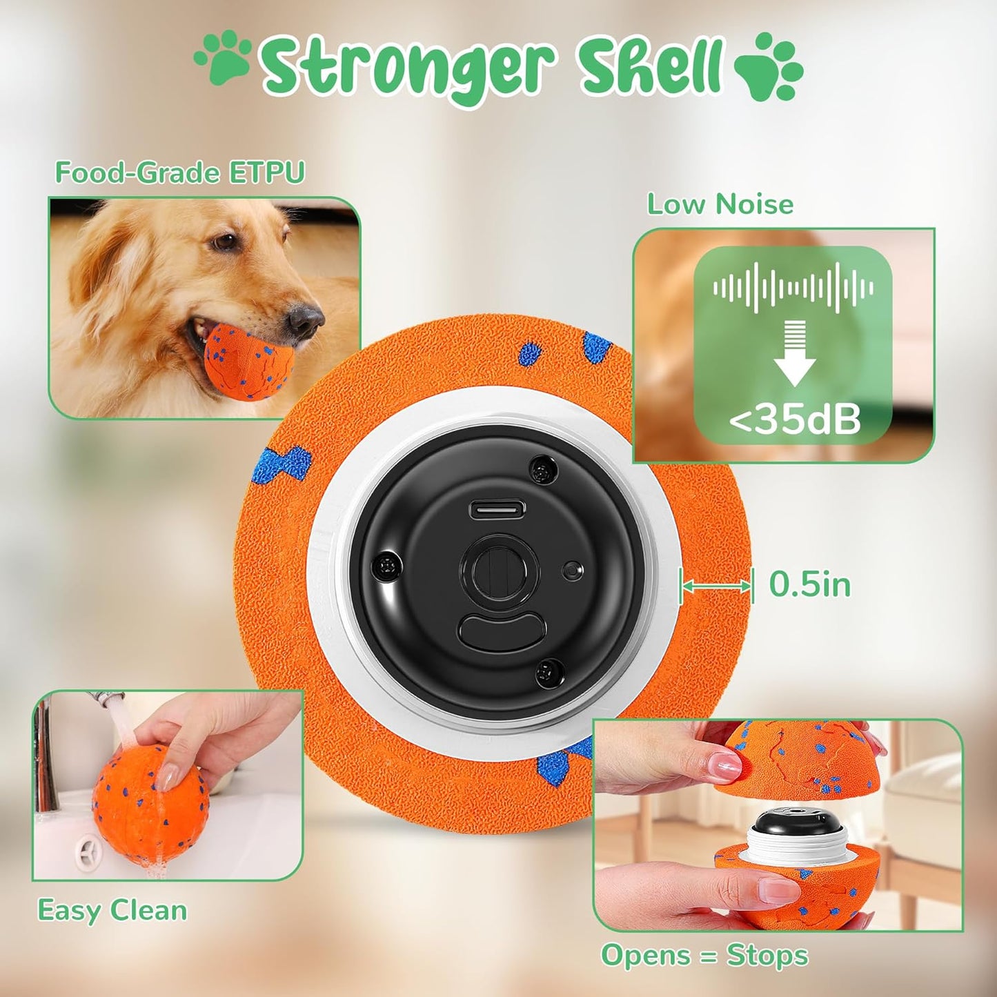 Smart Interactive Dog Toys,Vibrating Dog Ball,Pet Bounce Ball for Dogs (Small & Large),Chew-Proof Shell,Automatic Moving/Bouncing/Rotating, E-TPU Material,Ip68 Waterproof
